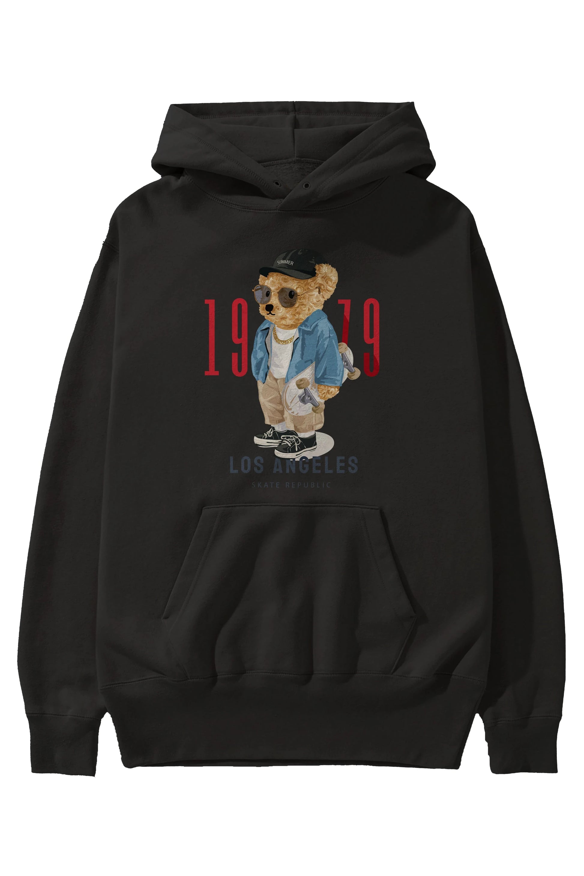 Teddy Bear Los Angeles Ön Baskılı Hoodie Oversize Kapüşonlu Sweatshirt Erkek Kadın Unisex