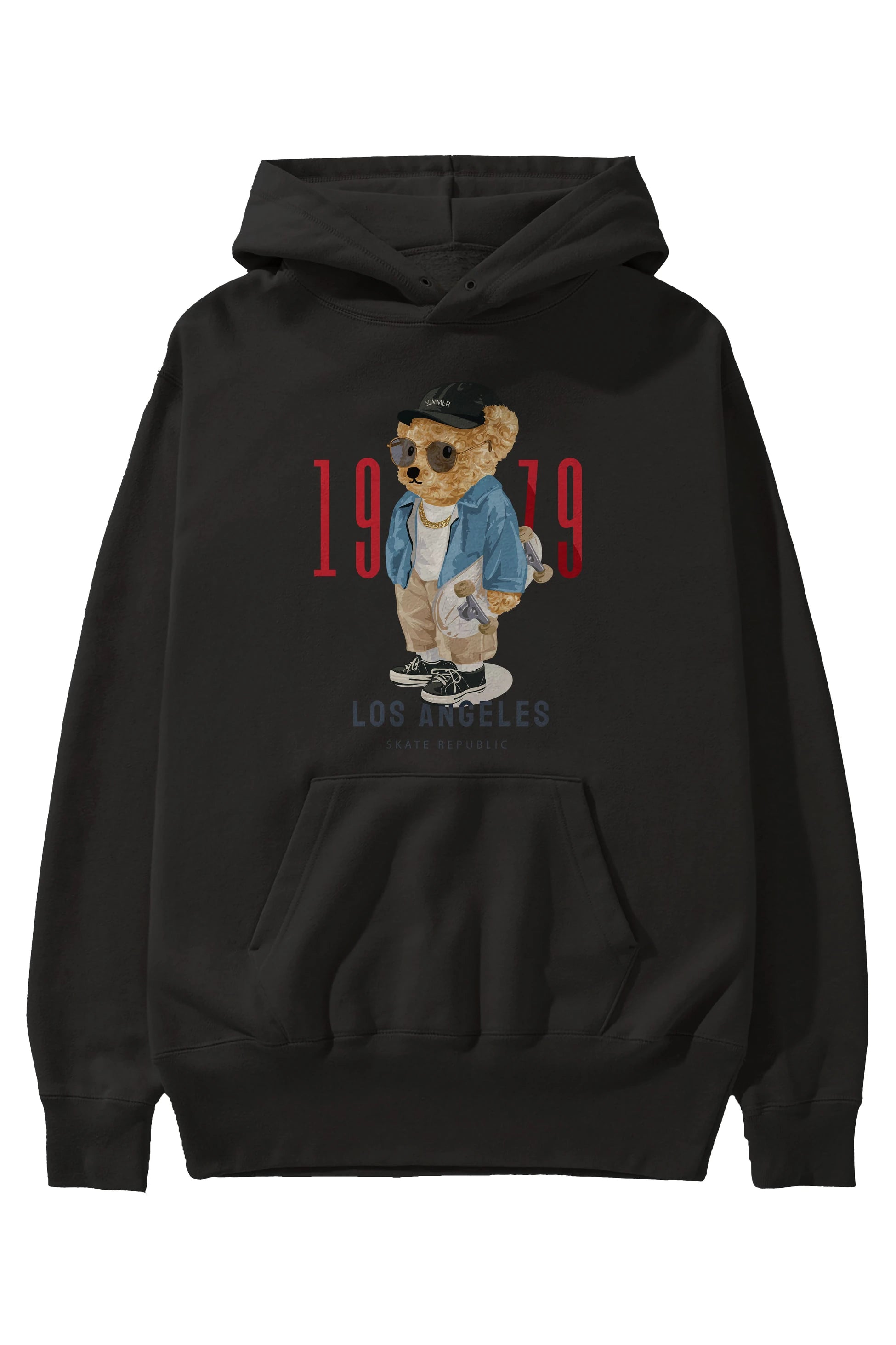 Teddy Bear Los Angeles Ön Baskılı Hoodie Oversize Kapüşonlu Sweatshirt Erkek Kadın Unisex
