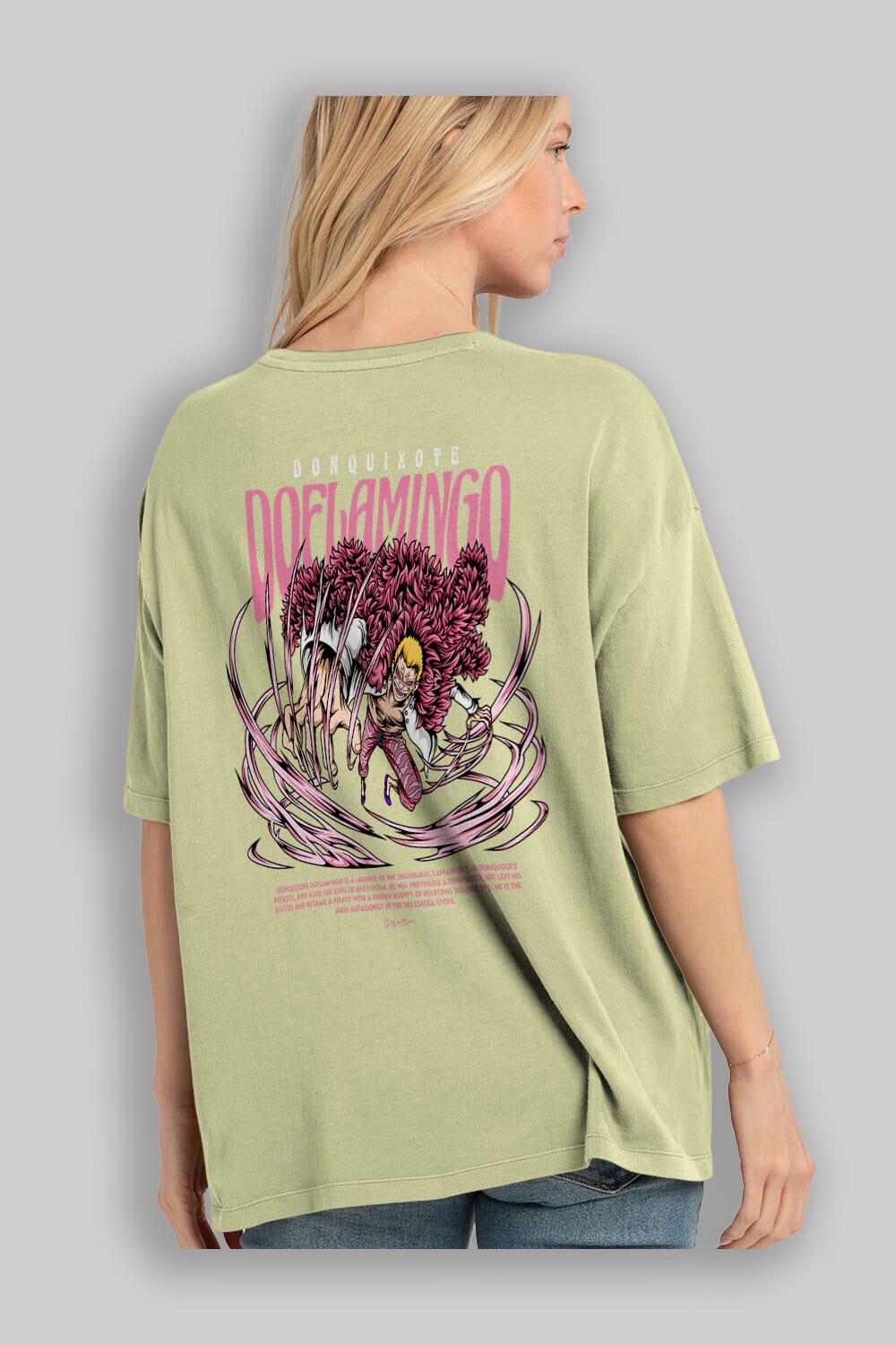 Doflamingo Anime Arka Baskılı Oversize t-shirt Erkek Kadın Unisex