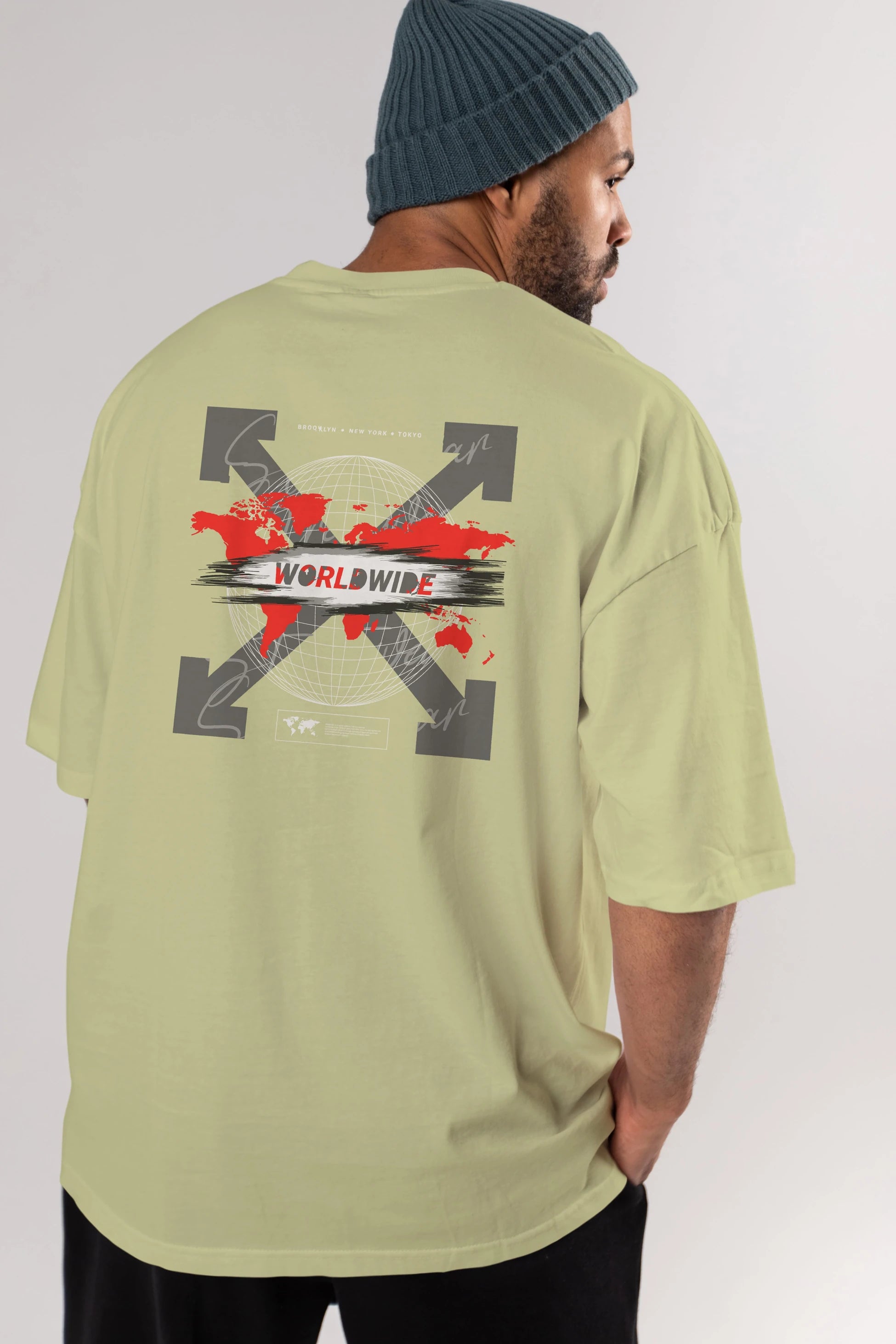 Worldwide Style Arka Baskılı Oversize t-shirt Erkek Kadın Unisex
