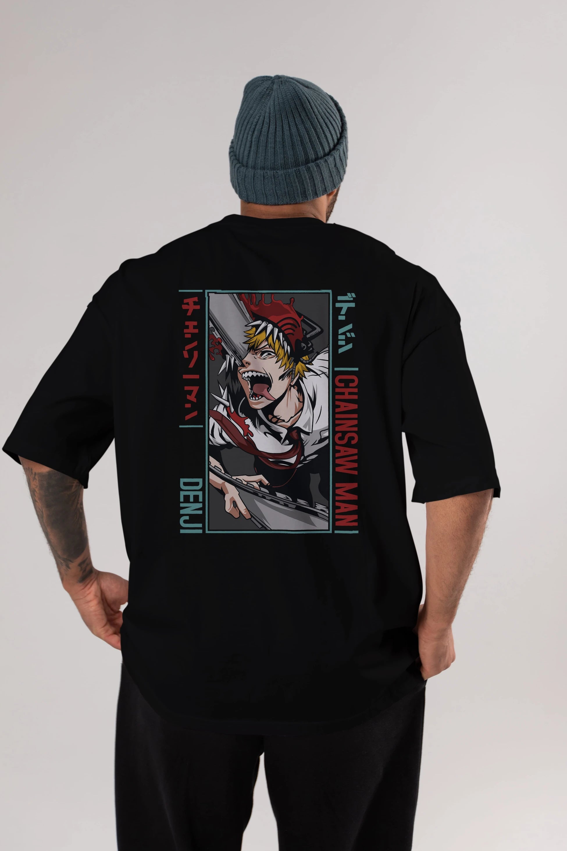 Denji Chainsaw Man Anime Arka Baskılı Oversize t-shirt Erkek Kadın Unisex