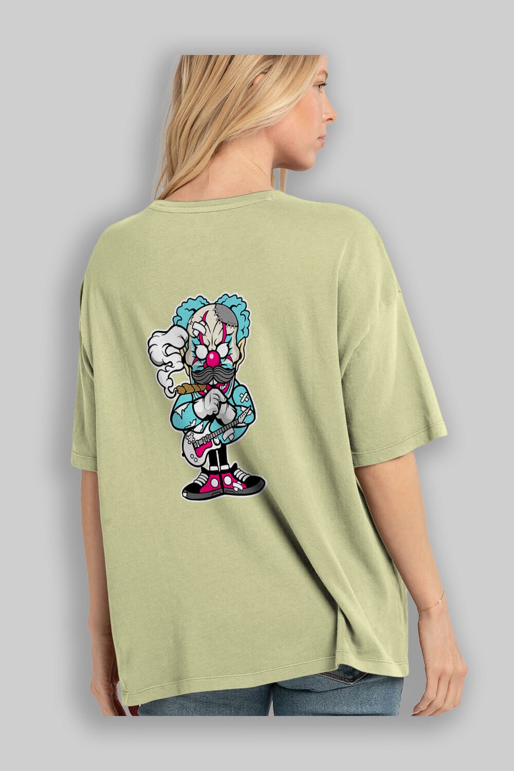 Clown Monster Arka Baskılı Oversize t-shirt Erkek Kadın Unisex %100 Pamuk tişort