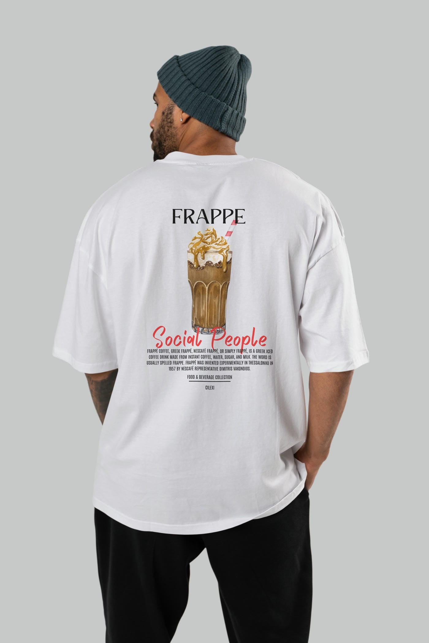 Frappe Kokteyl Serisi Baskılı Oversize t-shirt Erkek Kadın Unisex %100 Pamuk Bisiklet Yaka tişort