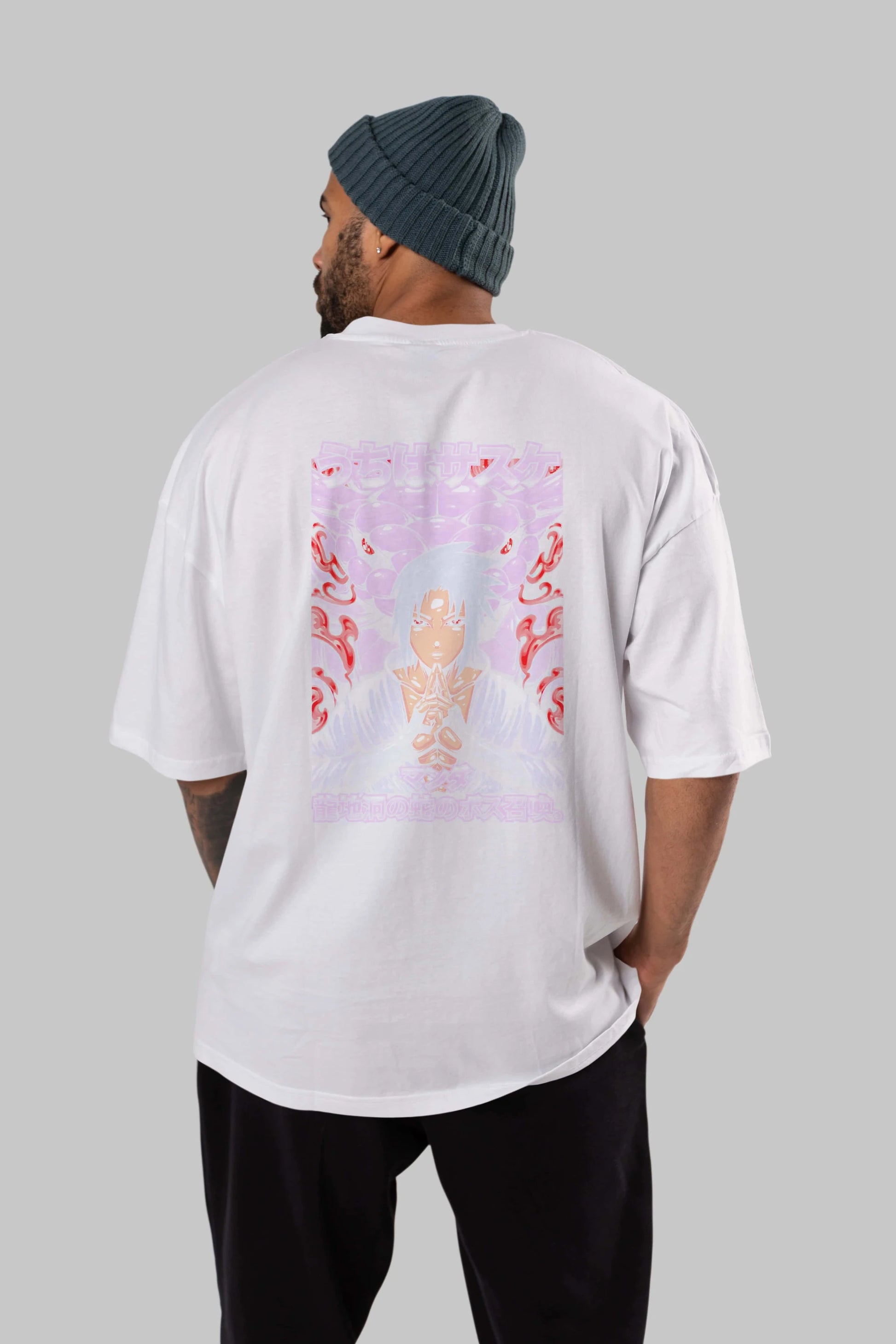 NARUTO SASUKE UCHIHA Anime Arka Baskılı Oversize t-shirt Erkek Kadın Unisex