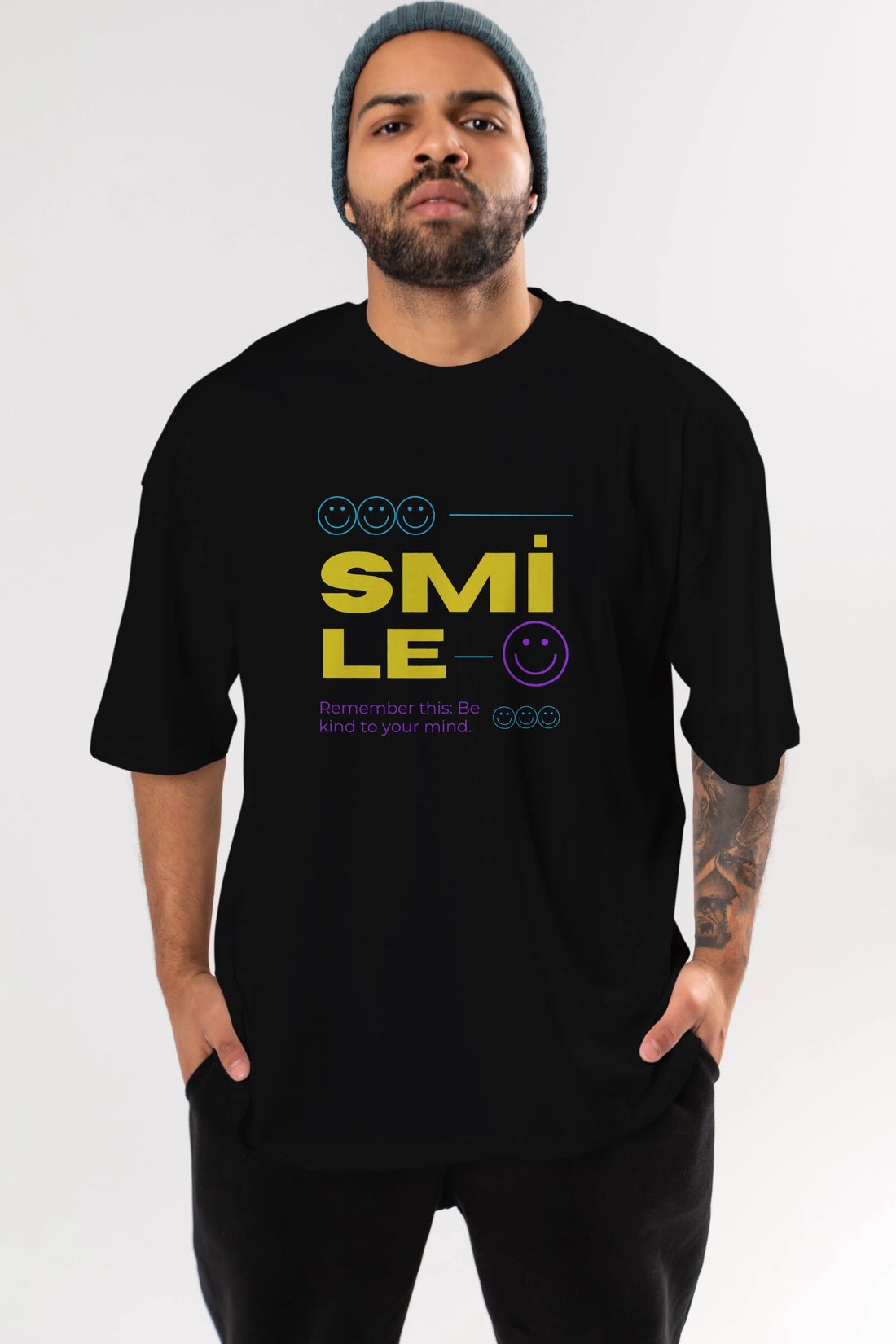 Smile Yazılı 2 Ön Baskılı Oversize t-shirt Erkek Kadın Unisex