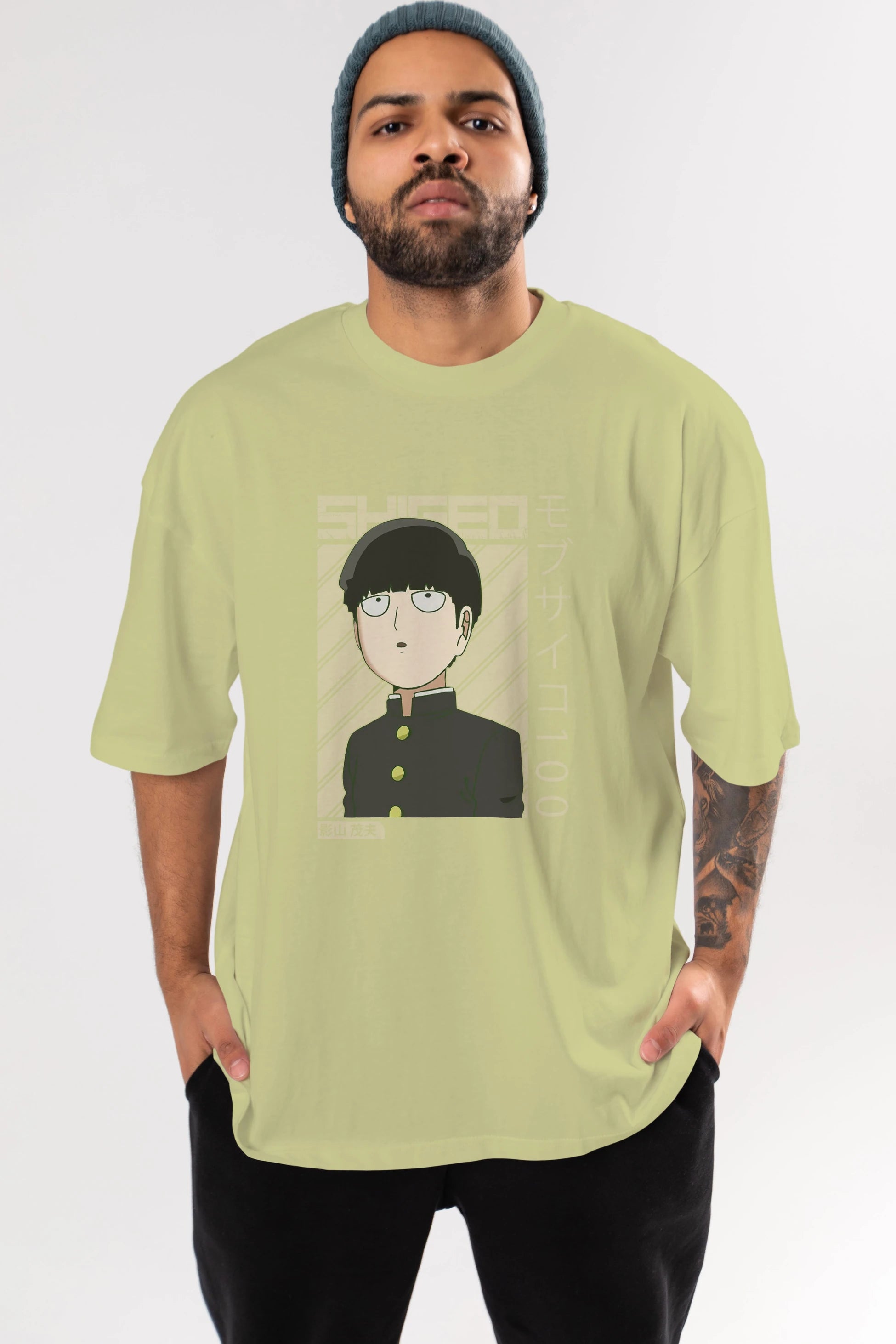 Shigeo Kageyama 2 Anime Ön Baskılı Oversize t-shirt %100 pamuk Erkek Kadın Unisex