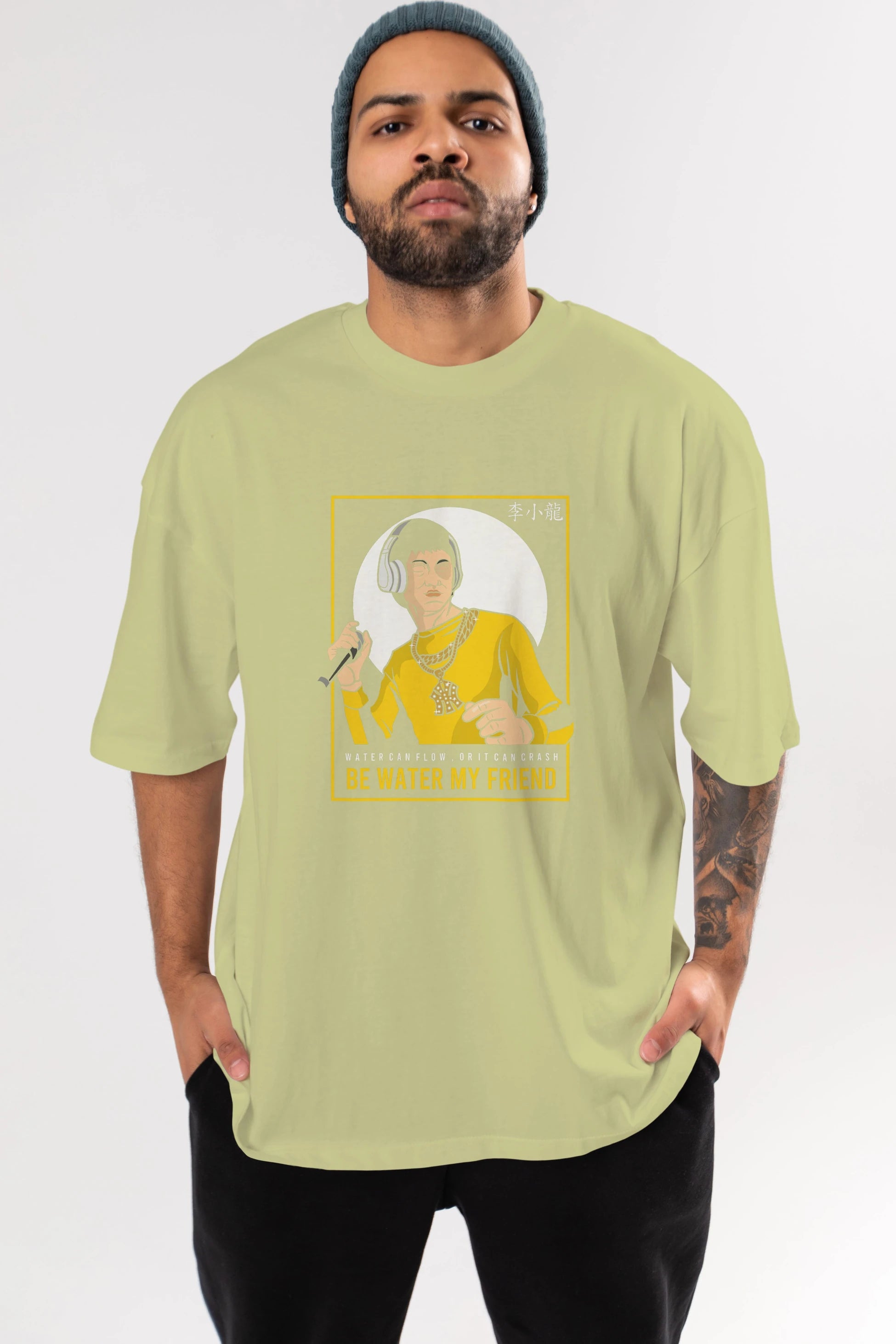 Bruce Lee Rapper Ön Baskılı Oversize t-shirt Erkek Kadın Unisex %100 Pamuk tişort