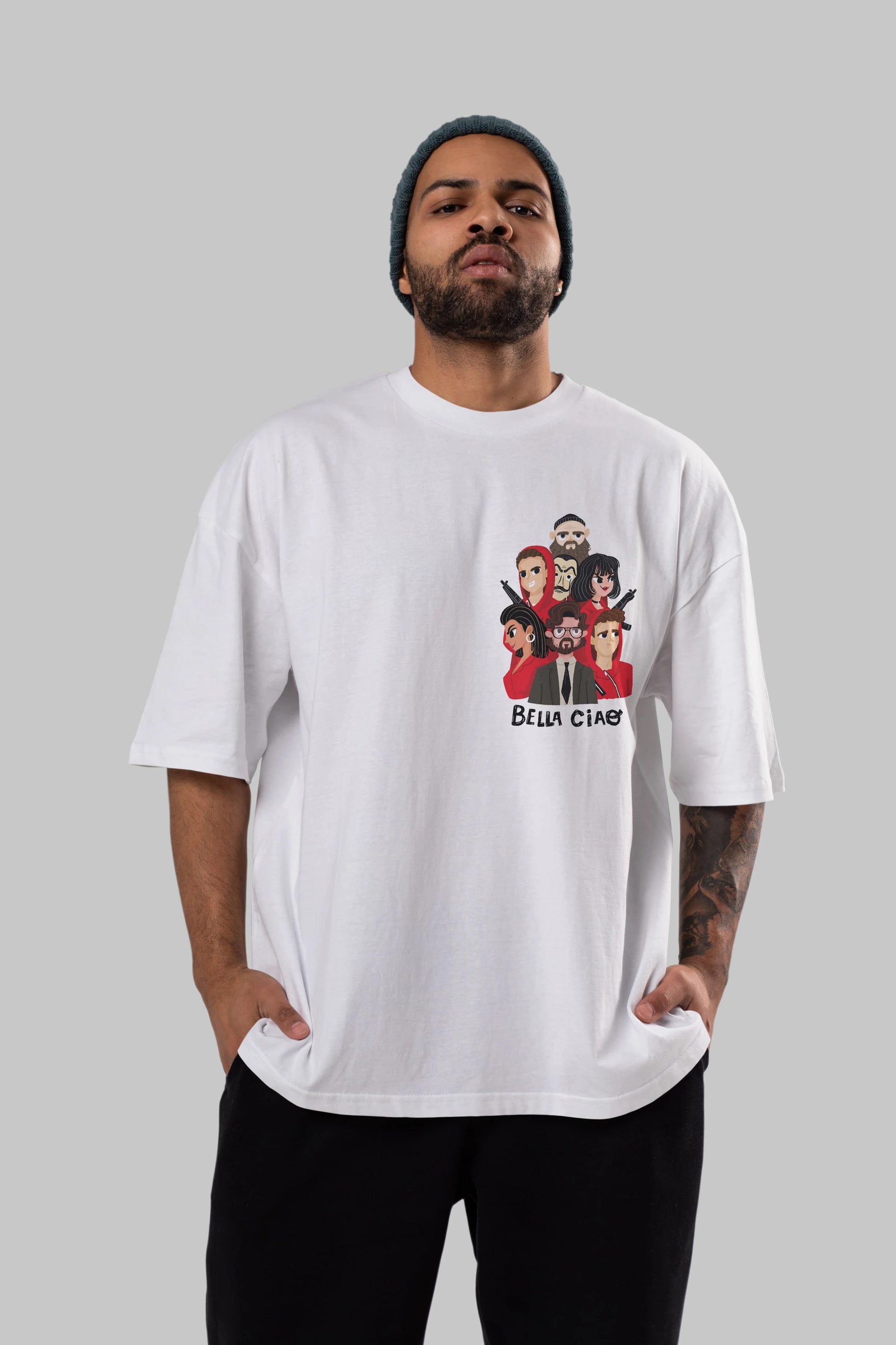 La Casa De Papel (13) Ön Sol Baskılı Oversize t-shirt Erkek Kadın Unisex %100 Pamuk Bisiklet Yaka tişort