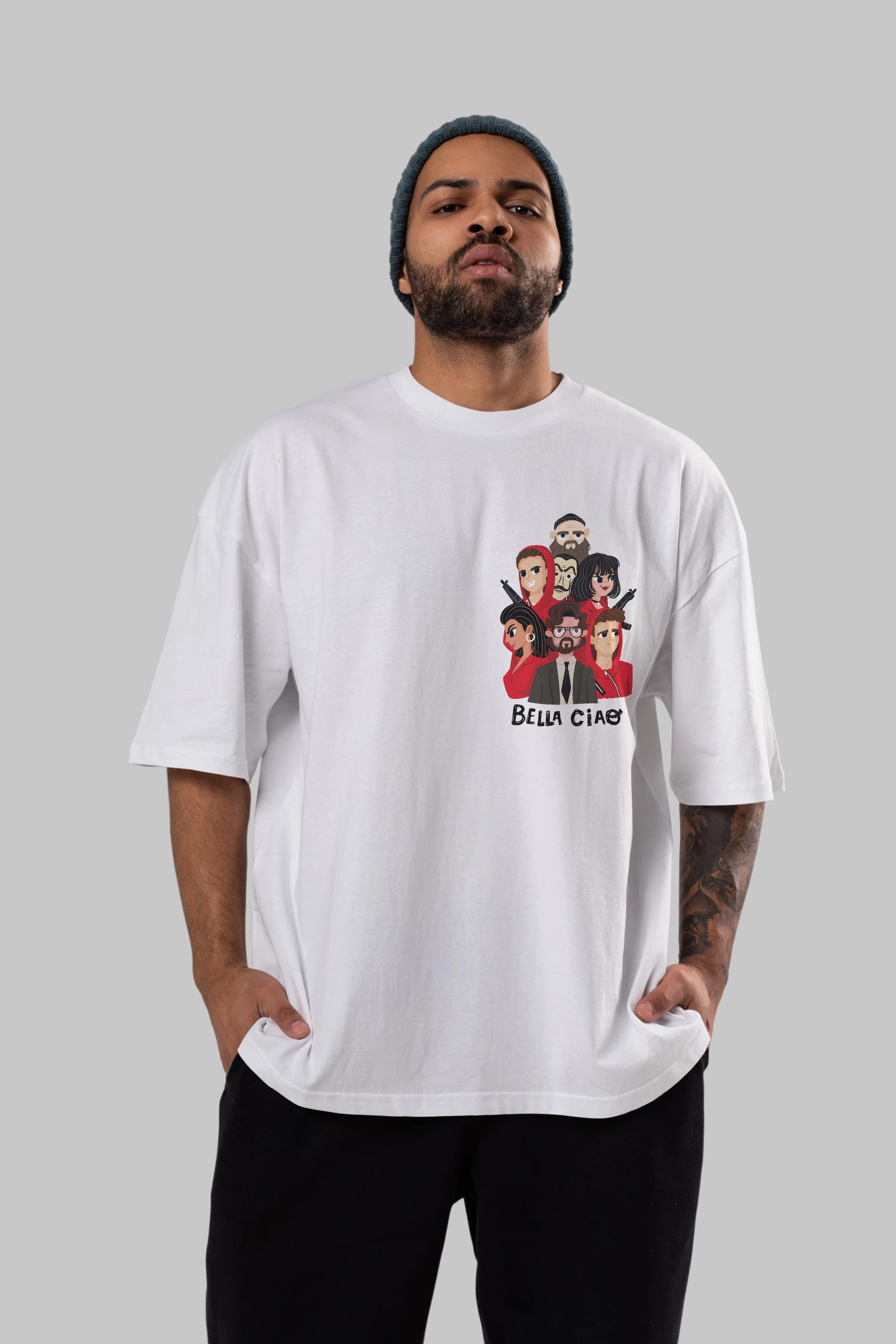 La Casa De Papel (13) Ön Sol Baskılı Oversize t-shirt Erkek Kadın Unisex %100 Pamuk Bisiklet Yaka tişort