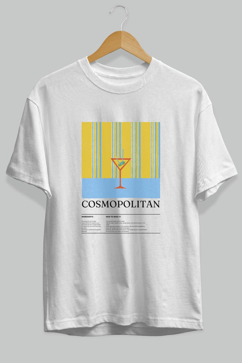 Cosmopolitan Kokteyl Ön Baskılı Oversize t-shirt Erkek Kadın %100 Pamuk Bisiklet Yaka tişort