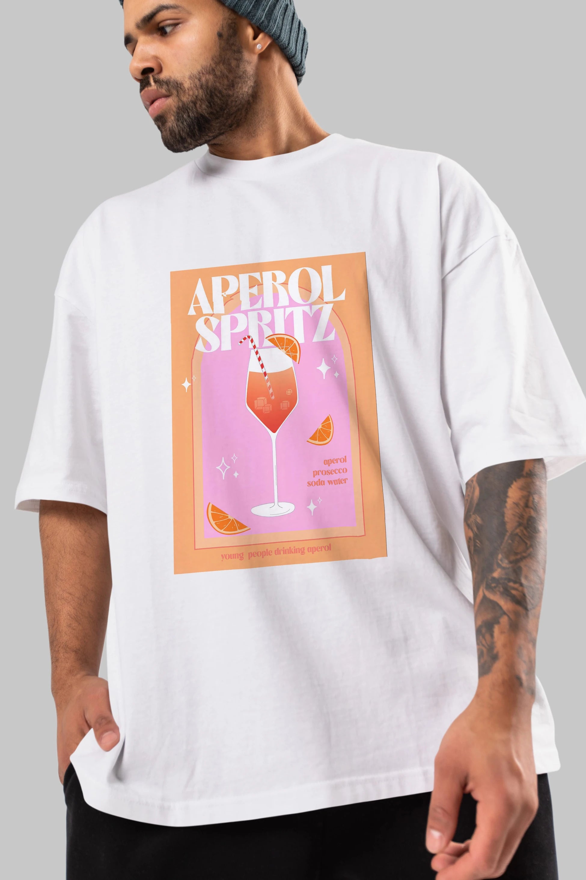 Aperol Spritz 2 Ön Baskılı Oversize t-shirt Erkek Kadın Unisex %100 Pamuk Bisiklet Yaka tişort