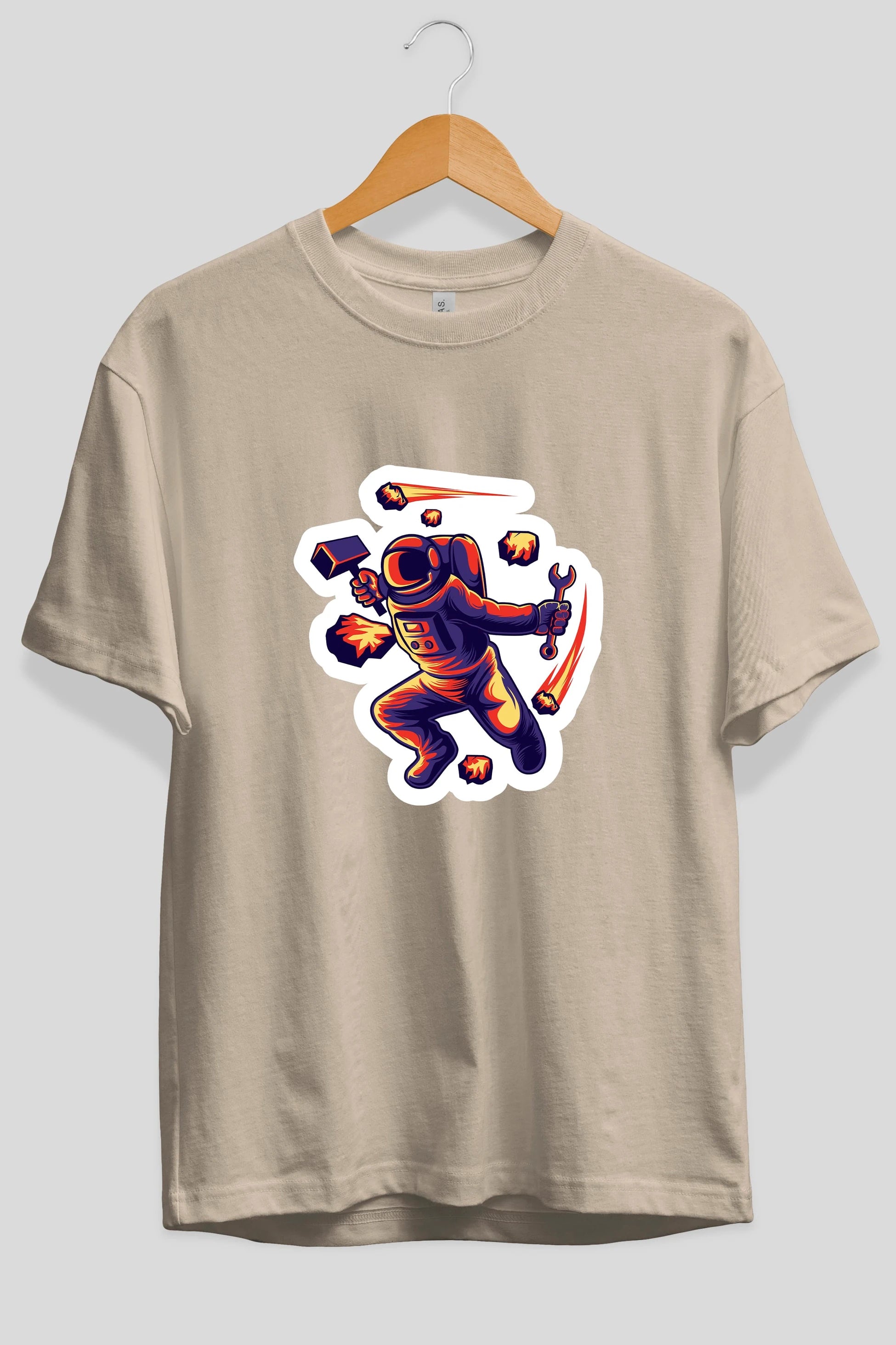 Astronaut Block Meteor Sticker Ön Baskılı Oversize t-shirt Erkek Kadın Unisex
