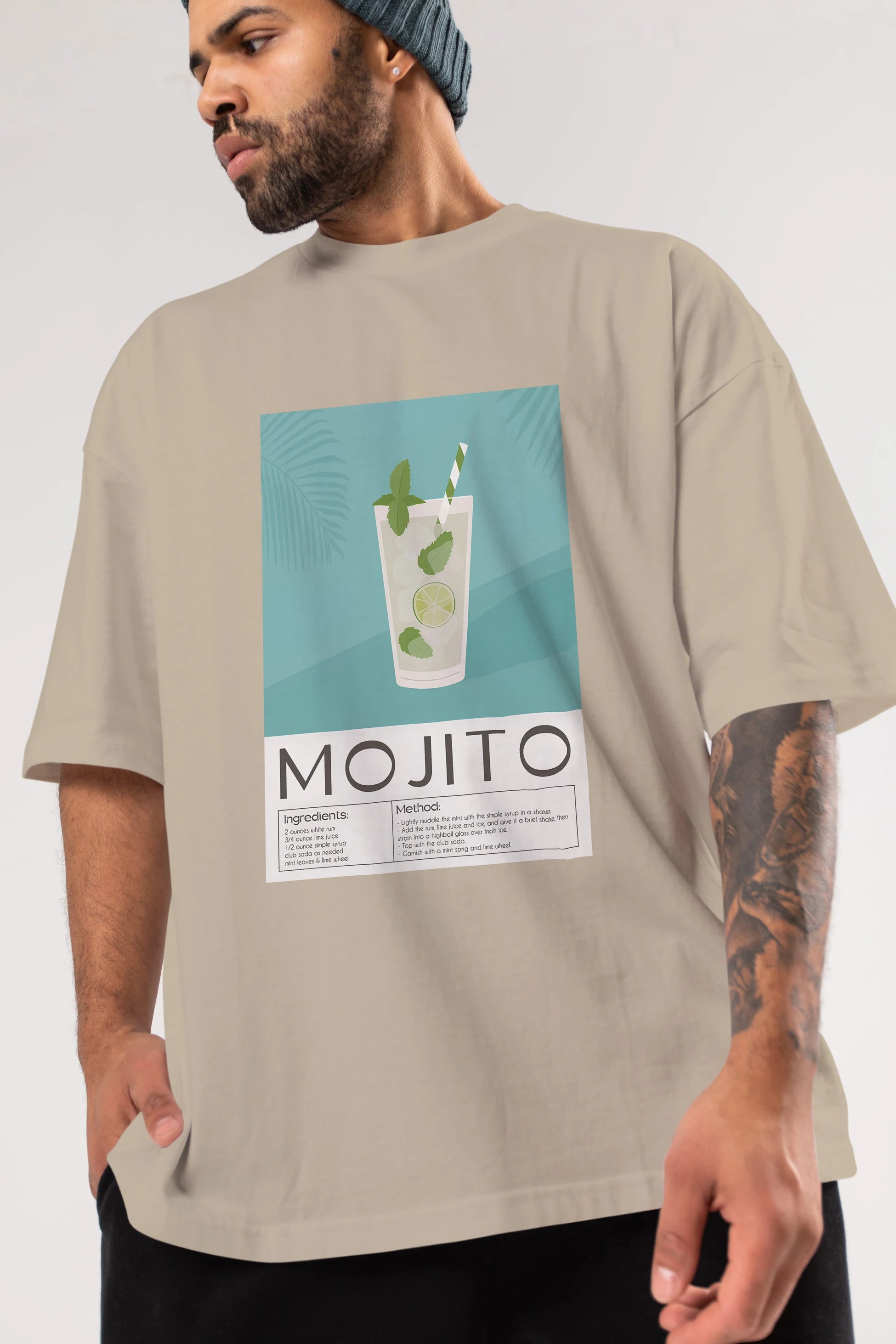 Mojito 4 Ön Baskılı Oversize t-shirt Erkek Kadın Unisex %100 Pamuk Bisiklet Yaka tişort