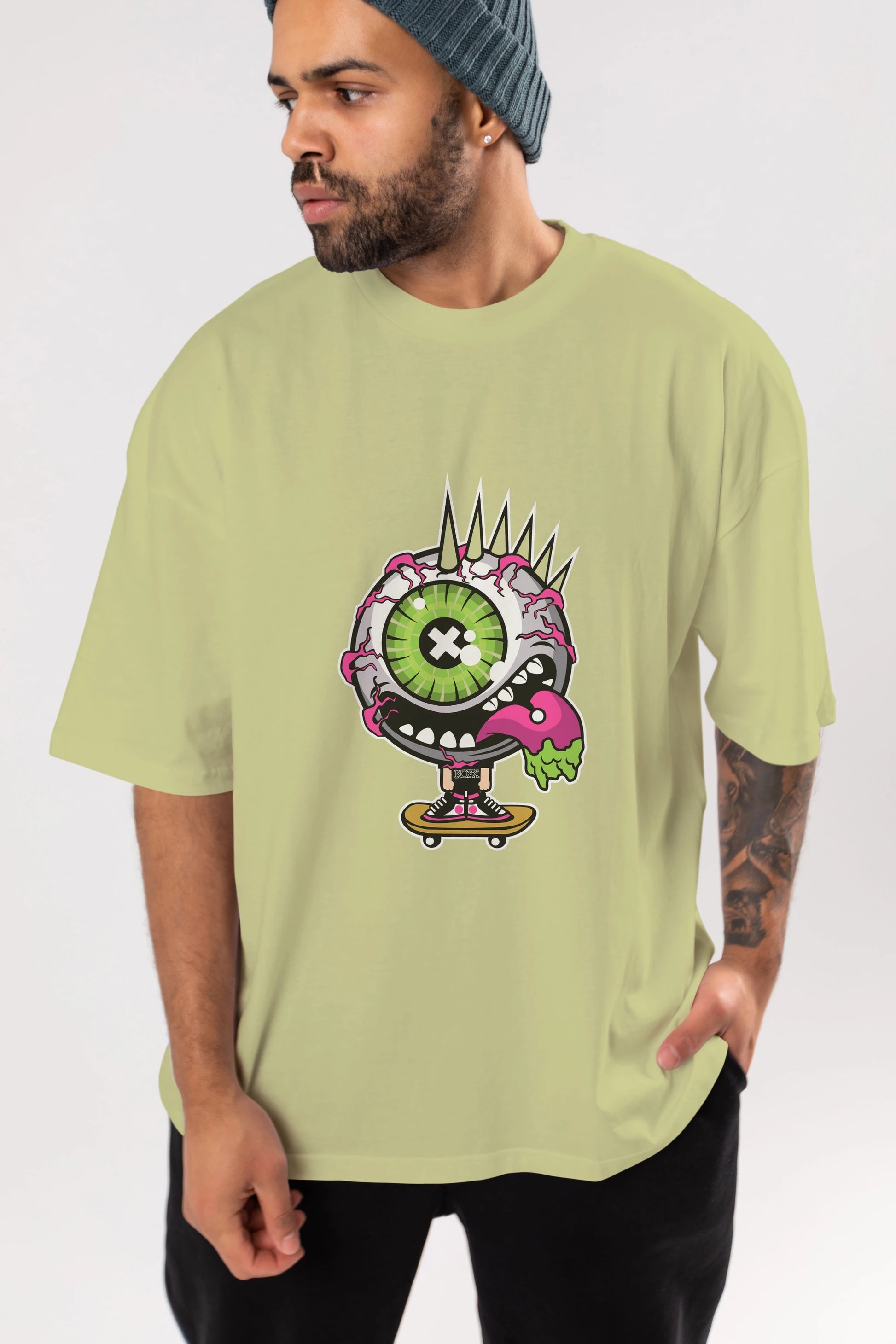 Eye Monster Skater Ön Baskılı Oversize t-shirt Erkek Kadın Unisex %100 Pamuk tişort