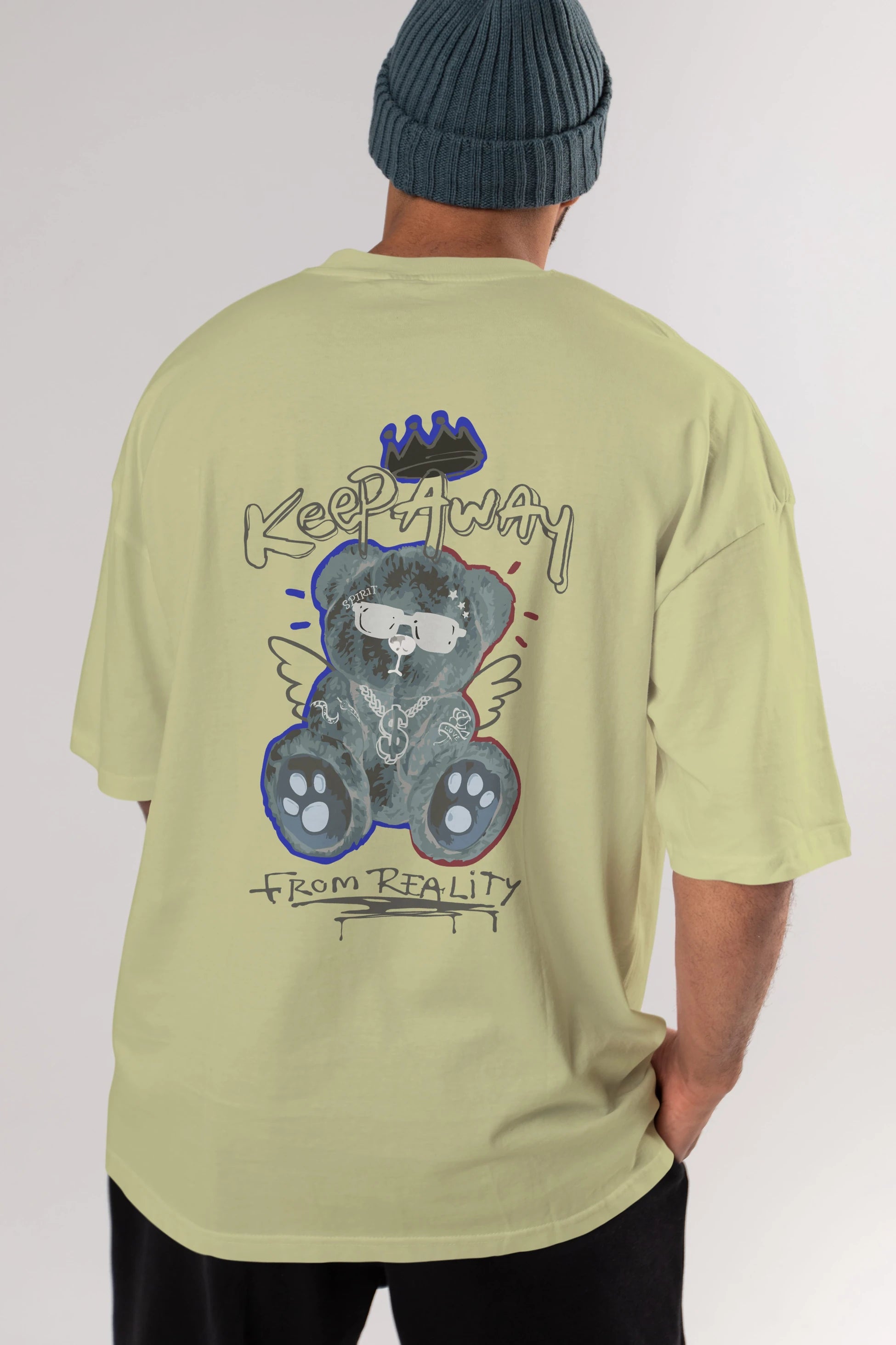 Keep Away Bear Arka Baskılı Oversize t-shirt Erkek Kadın Unisex