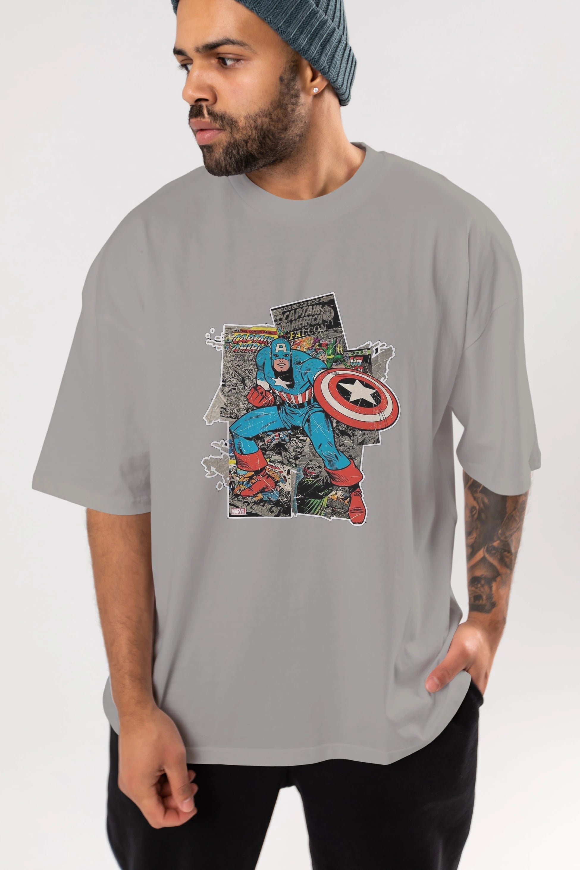 Captain America (2) Ön Baskılı Oversize t-shirt Erkek Kadın Unisex %100 Pamuk Bisiklet Yaka tişort