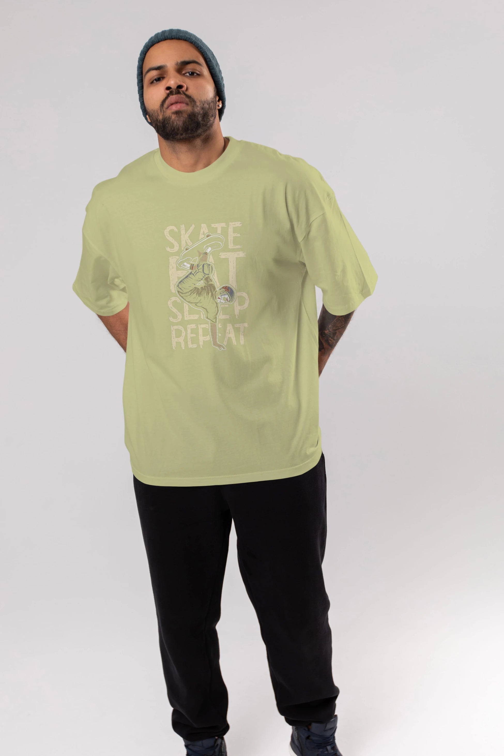 Skate Eat Sleep Repeat Ön Baskılı Oversize t-shirt Erkek Kadın Unisex %100 Pamuk tişort
