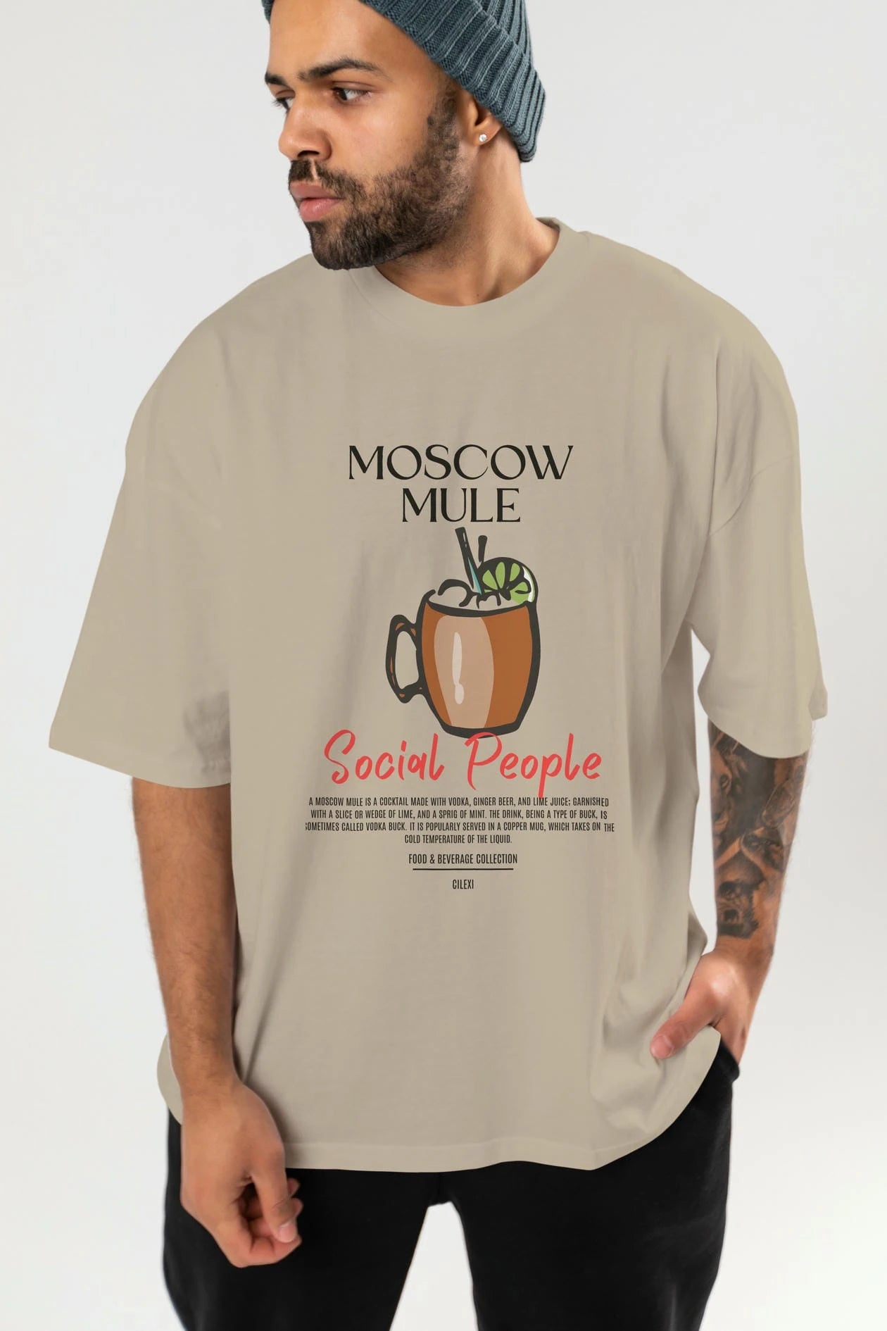 Moscow Mule Kokteyl Serisi ön Baskılı Oversize t-shirt Erkek Kadın %100 Pamuk Bisiklet Yaka tişort