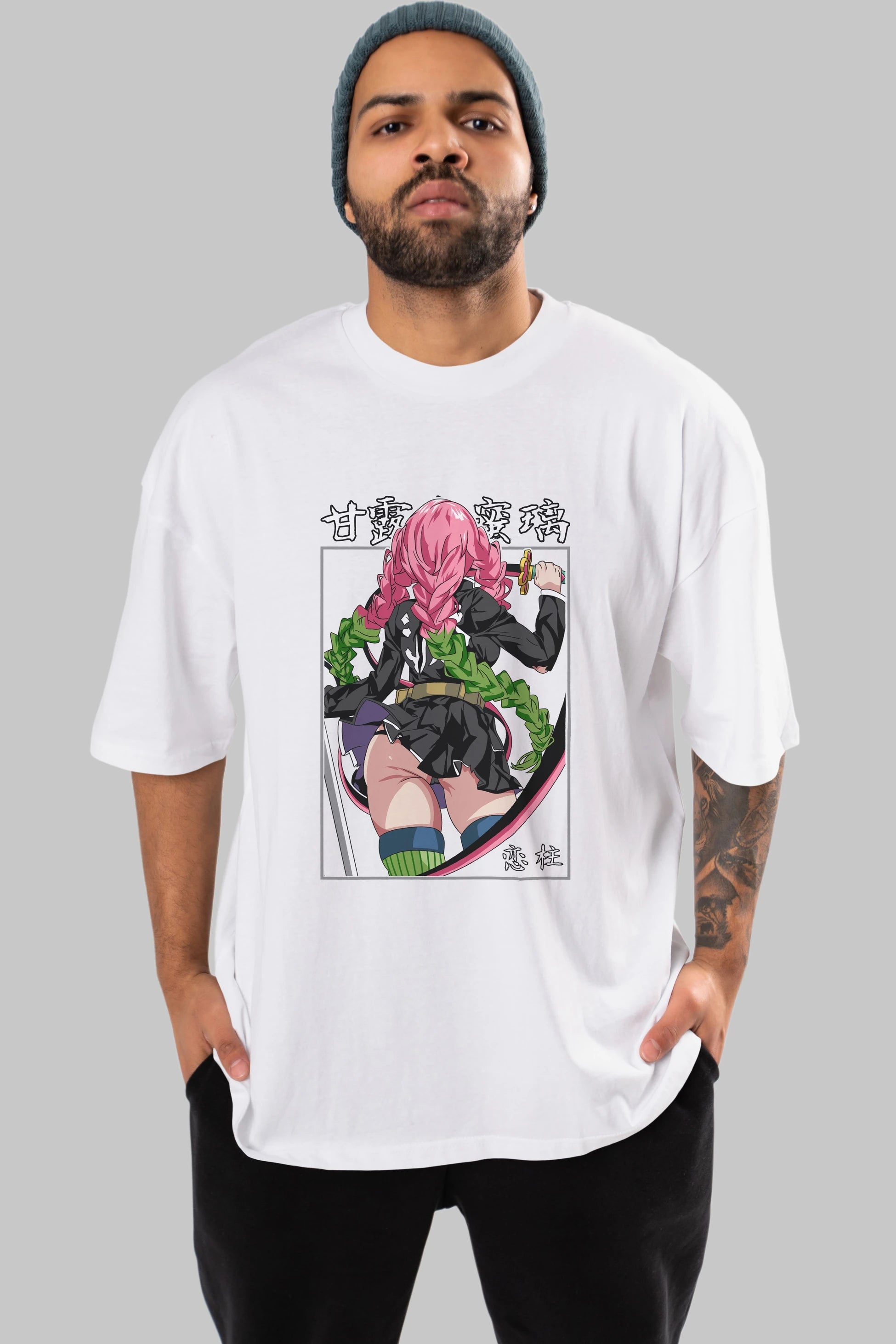 Mitsuri DEMONSLAYER Anime Ön Baskılı Oversize t-shirt %100 pamuk Erkek Kadın Unisex