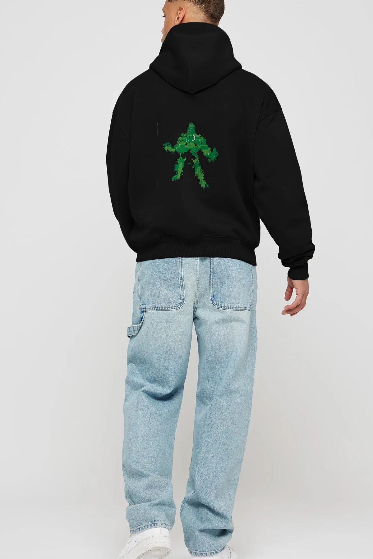 Green Monster Arka Baskılı Hoodie Oversize Kapüşonlu Sweatshirt Erkek Kadın Unisex