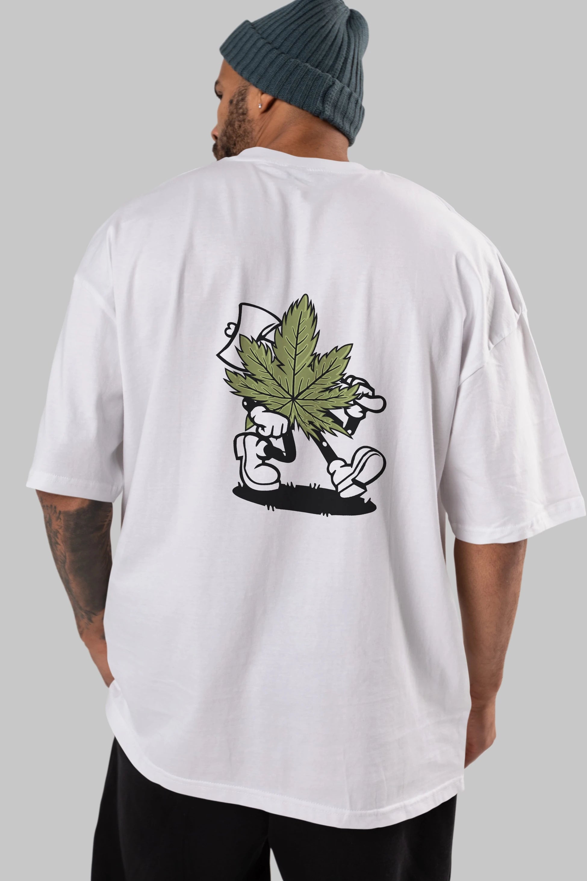 Weed Arka Baskılı Oversize t-shirt Erkek Kadın Unisex %100 Pamuk tişort
