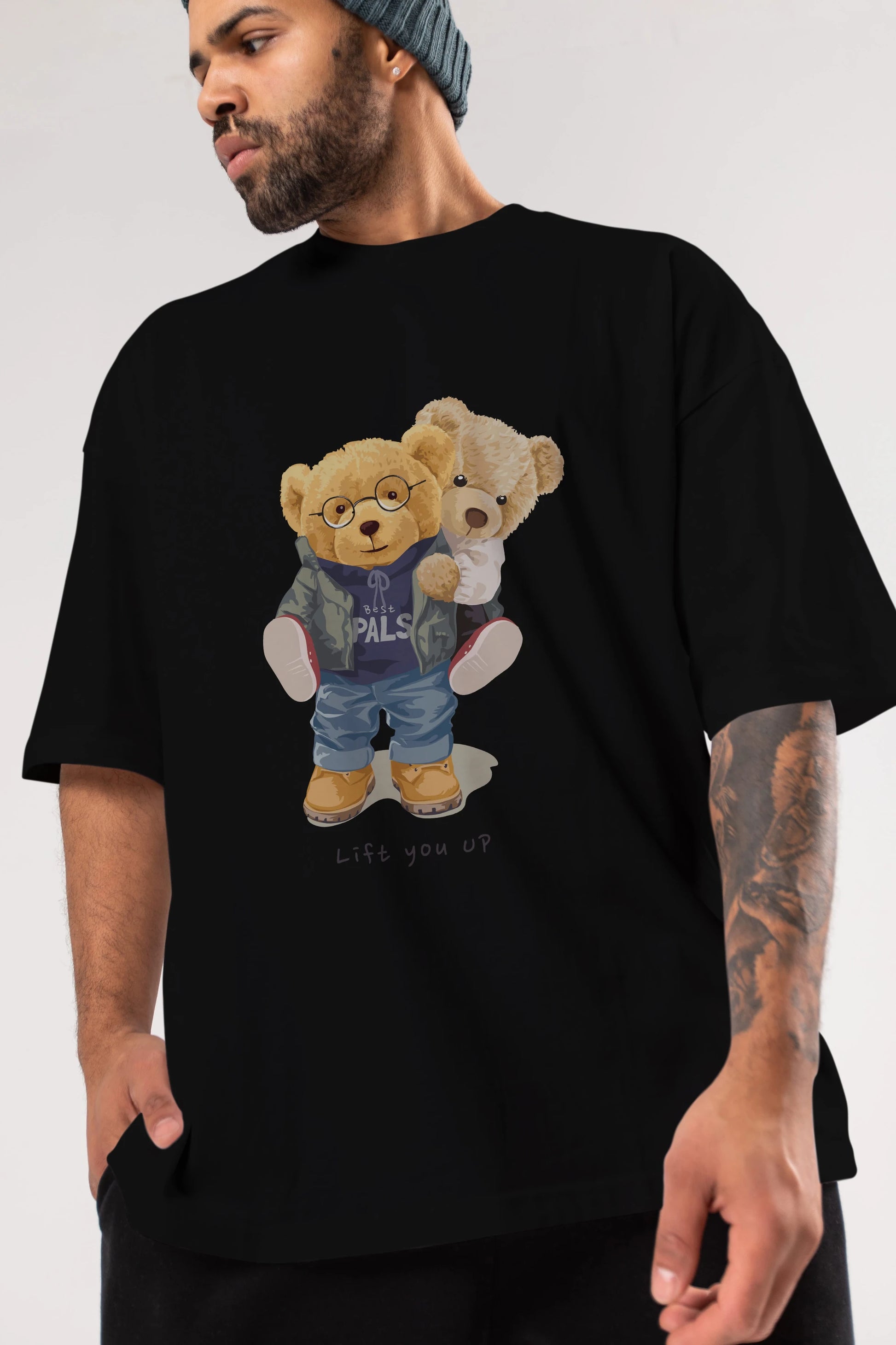 Teddy Bear Lift You Up Ön Baskılı Oversize t-shirt Erkek Kadın Unisex %100 Pamuk