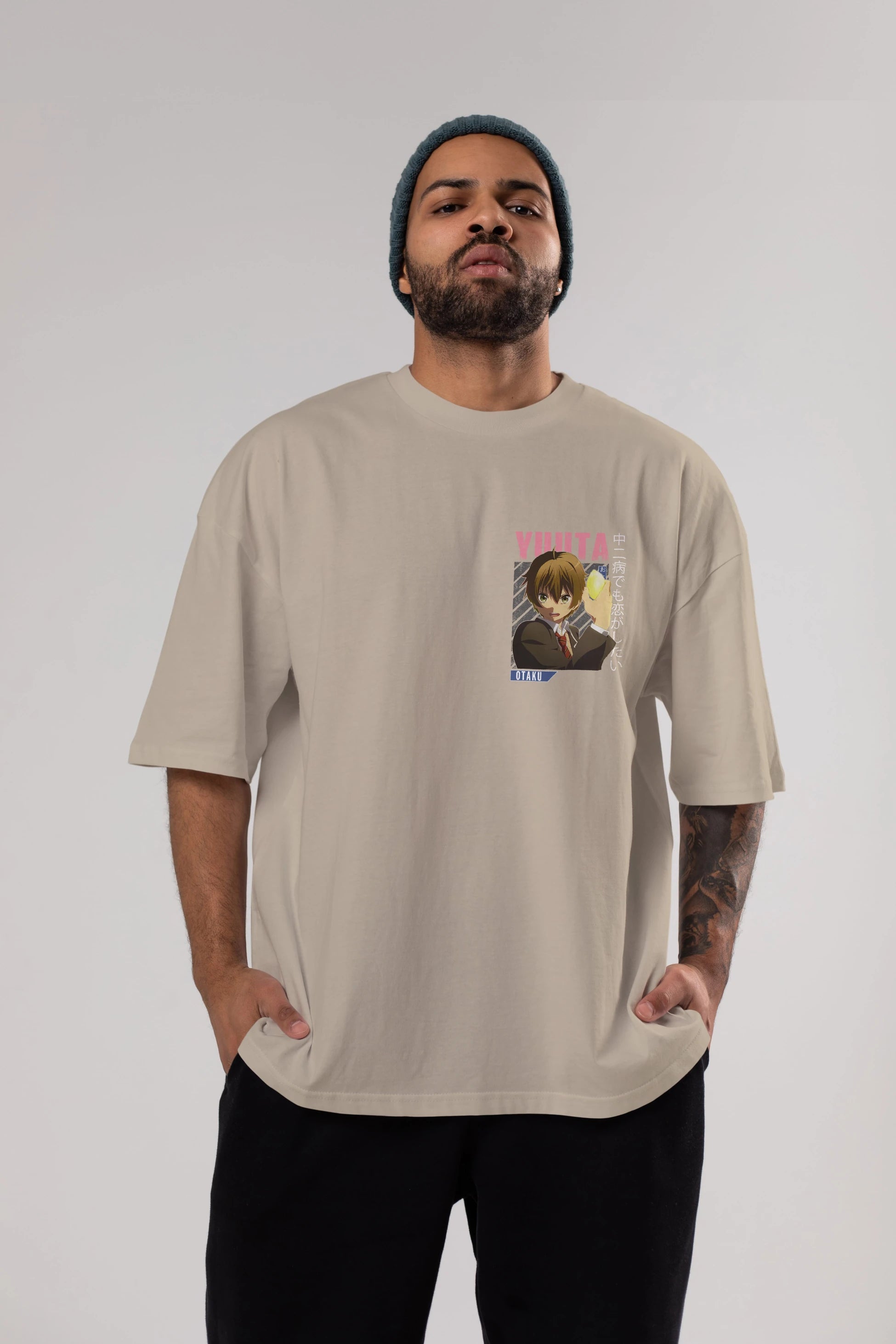 Yuuta Togashi 2 Ön Sol Baskılı Oversize t-shirt Erkek Kadın Unisex %100 Pamuk Bisiklet Yaka tişort
