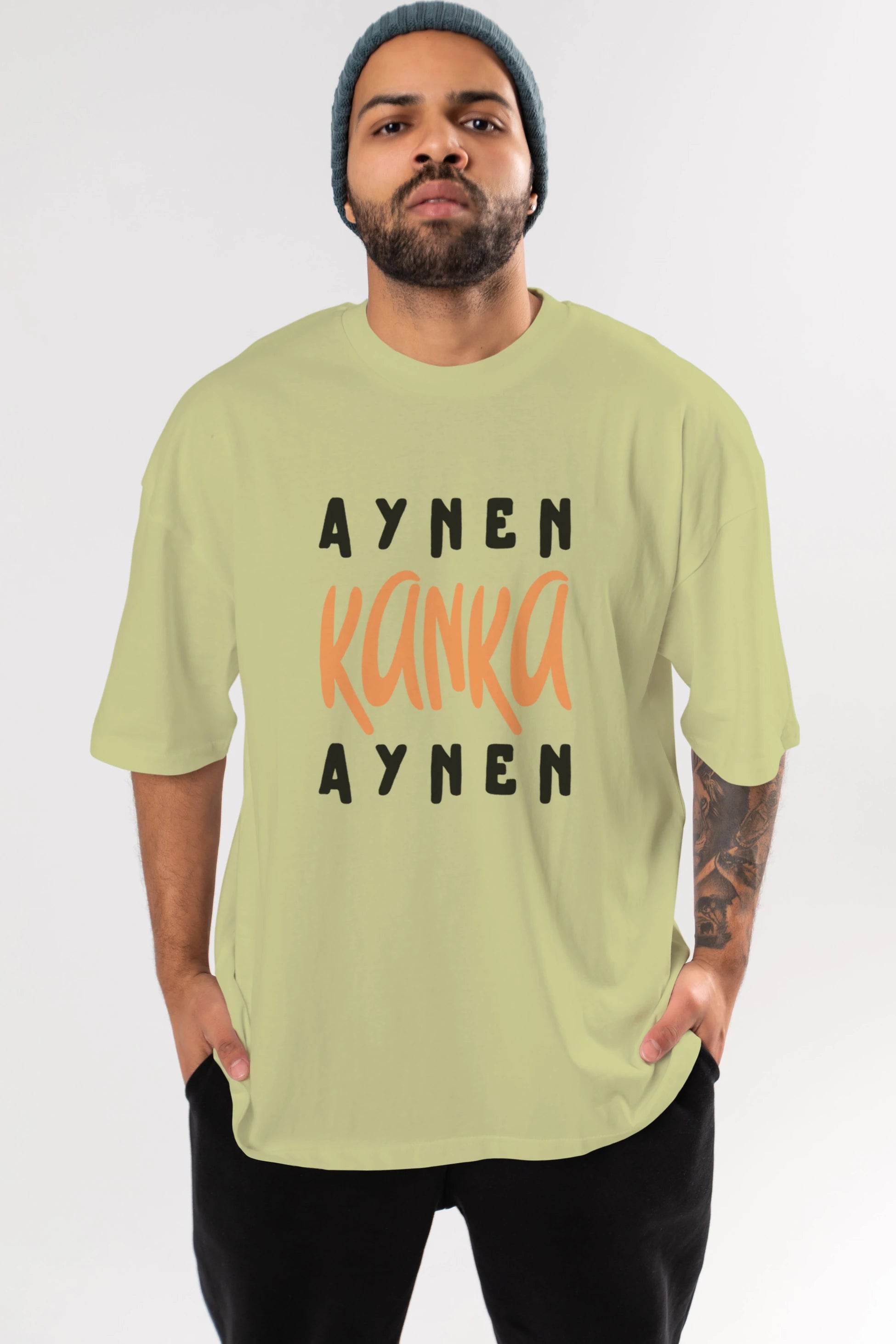 Aynen Kanka Aynen Yazılı Ön Baskılı Oversize t-shirt Erkek Kadın Unisex