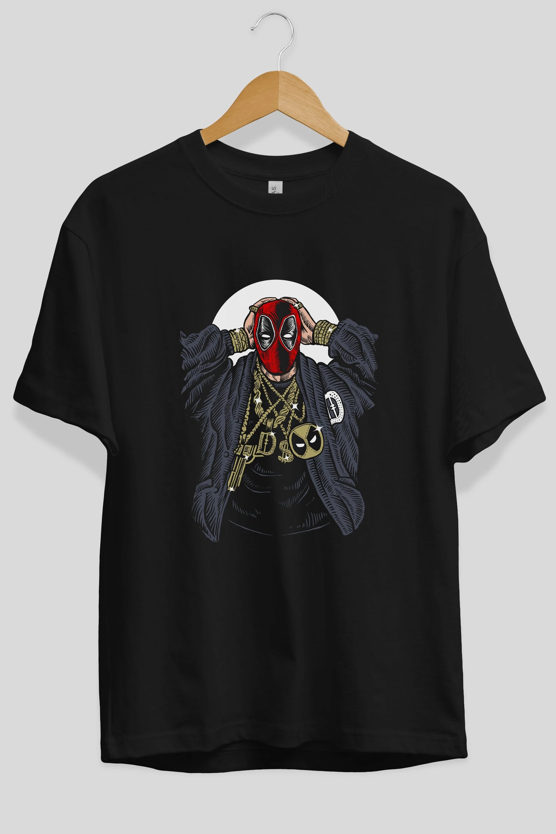 Deadpool Gangsta Ön Baskılı Oversize t-shirt Erkek Kadın Unisex %100 Pamuk tişort