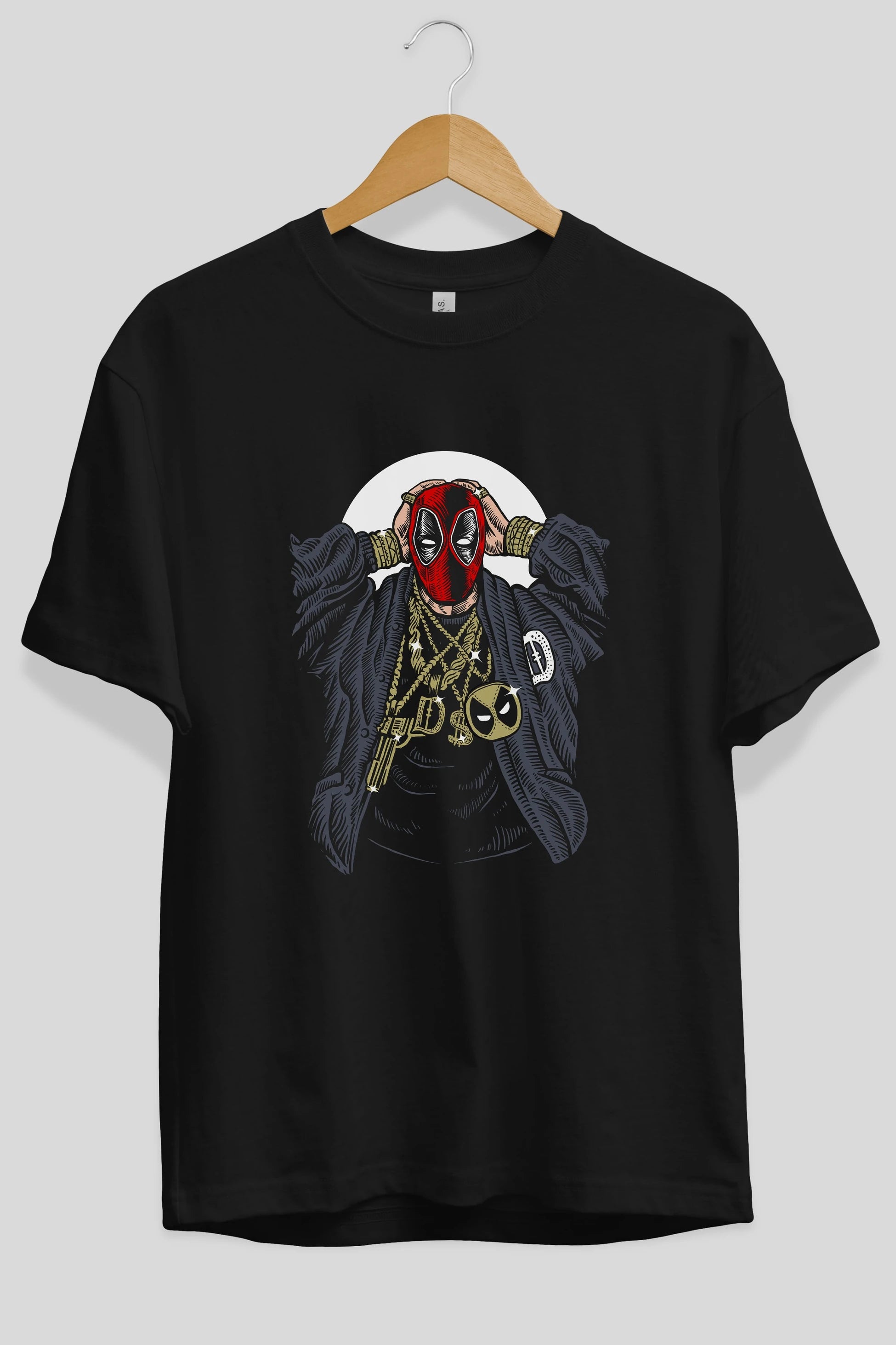 Deadpool Gangsta Ön Baskılı Oversize t-shirt Erkek Kadın Unisex %100 Pamuk tişort