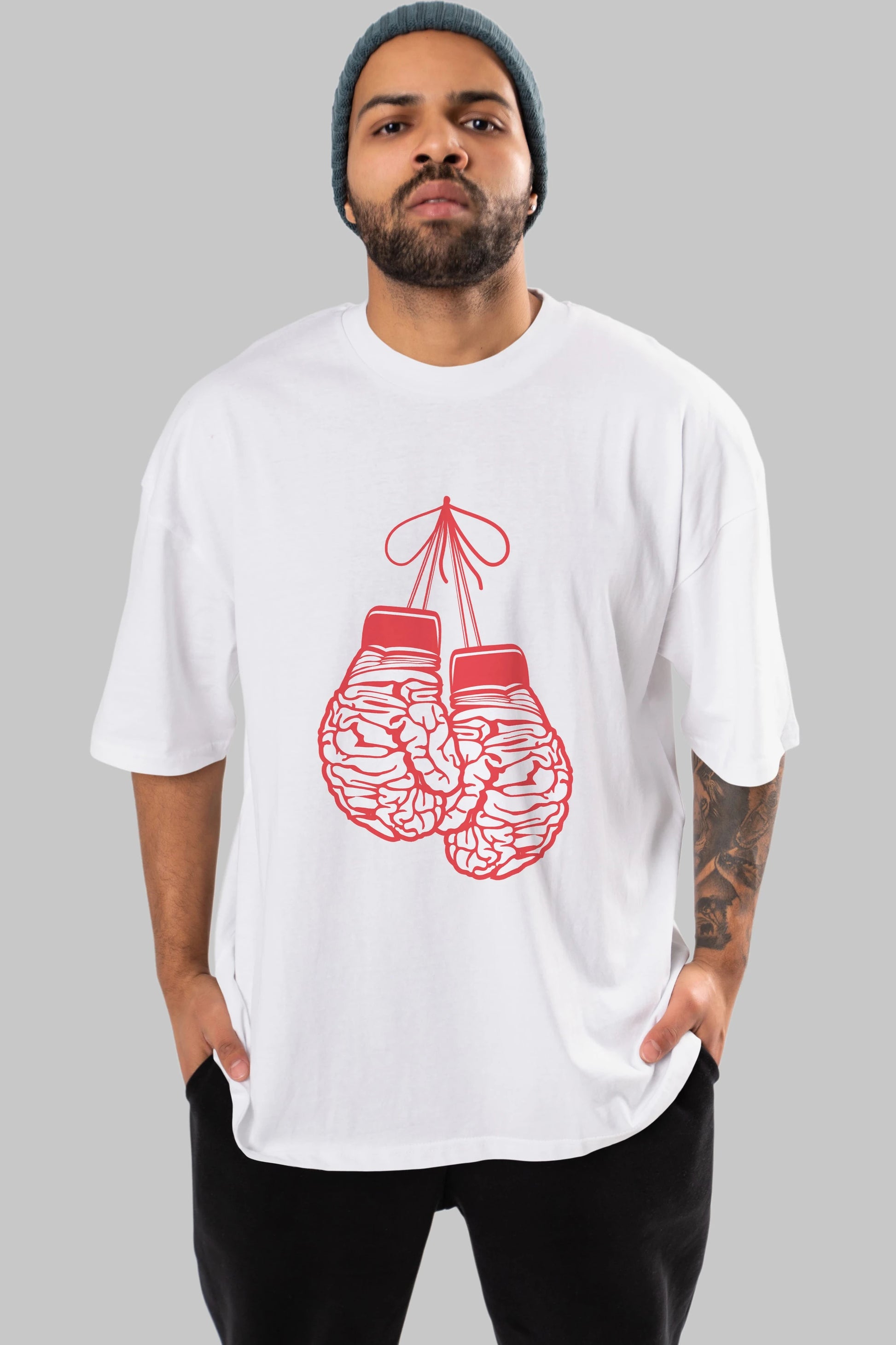 Brain Gloves Ön Baskılı Oversize t-shirt %100 pamuk Erkek Kadın Unisex
