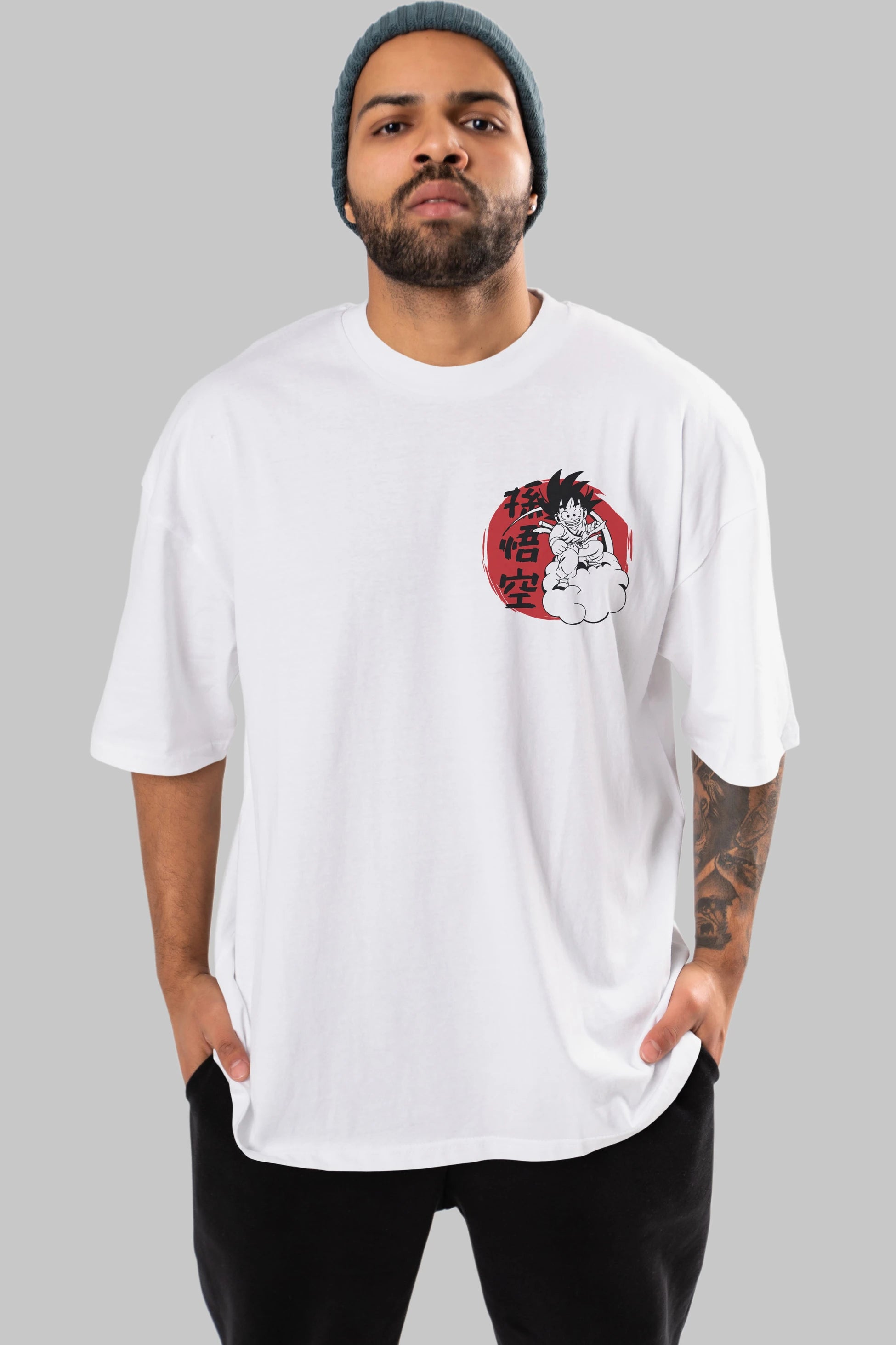 DRAGON BALL Ön Sol Baskılı Oversize t-shirt Erkek Kadın Unisex %100 Pamuk Bisiklet Yaka tişort