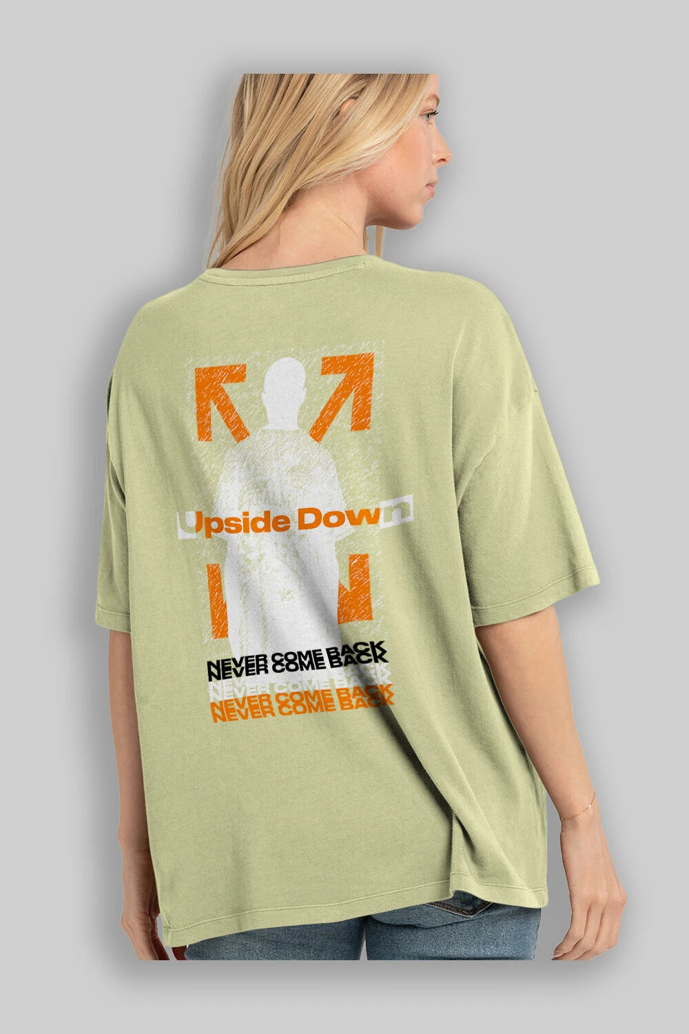 Upside Down Arka Baskılı Oversize t-shirt Erkek Kadın Unisex