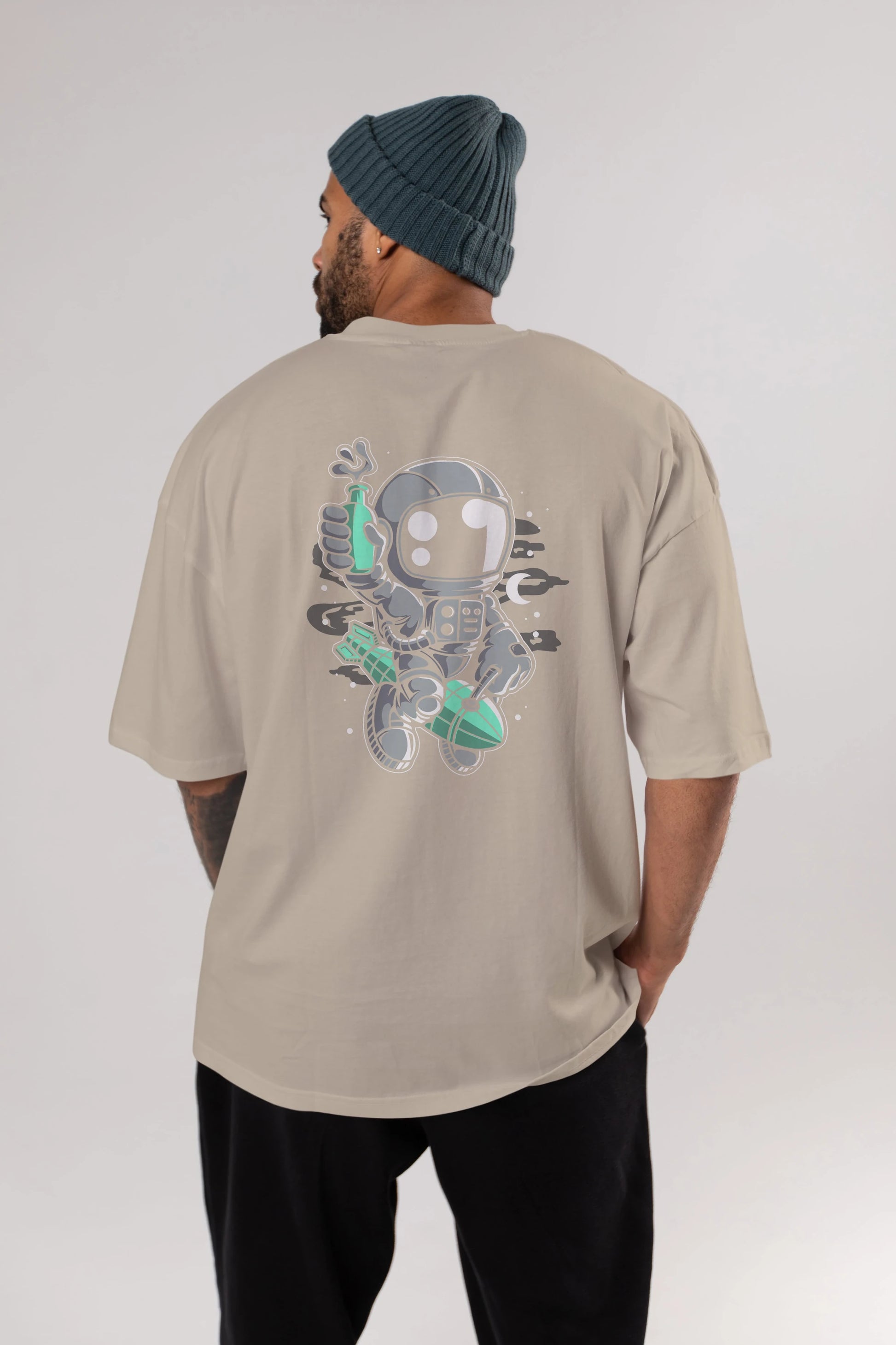Astronaut Rocket Arka Baskılı Oversize t-shirt Erkek Kadın Unisex