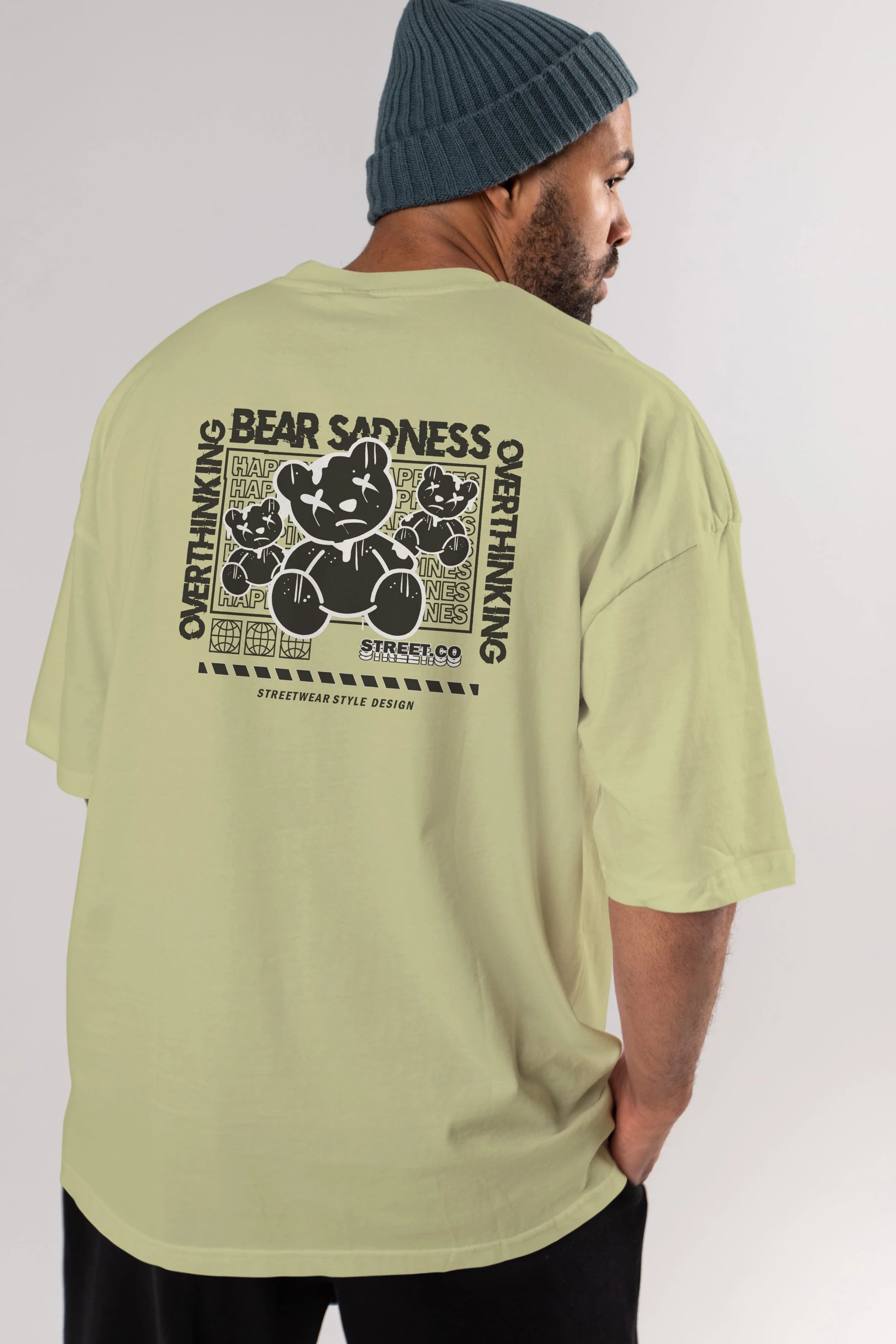 Bear Sadness 2 Arka Baskılı Oversize t-shirt Erkek Kadın Unisex