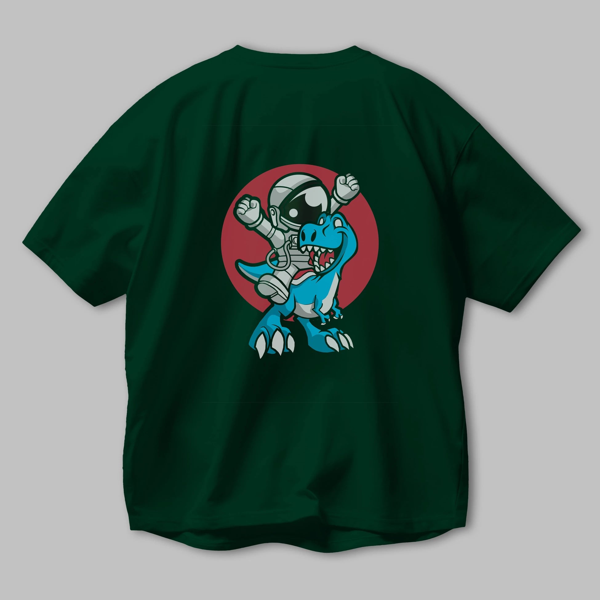 Astronaut Dino Arka Baskılı Oversize t-shirt Erkek Kadın Unisex %100 Pamuk tişort