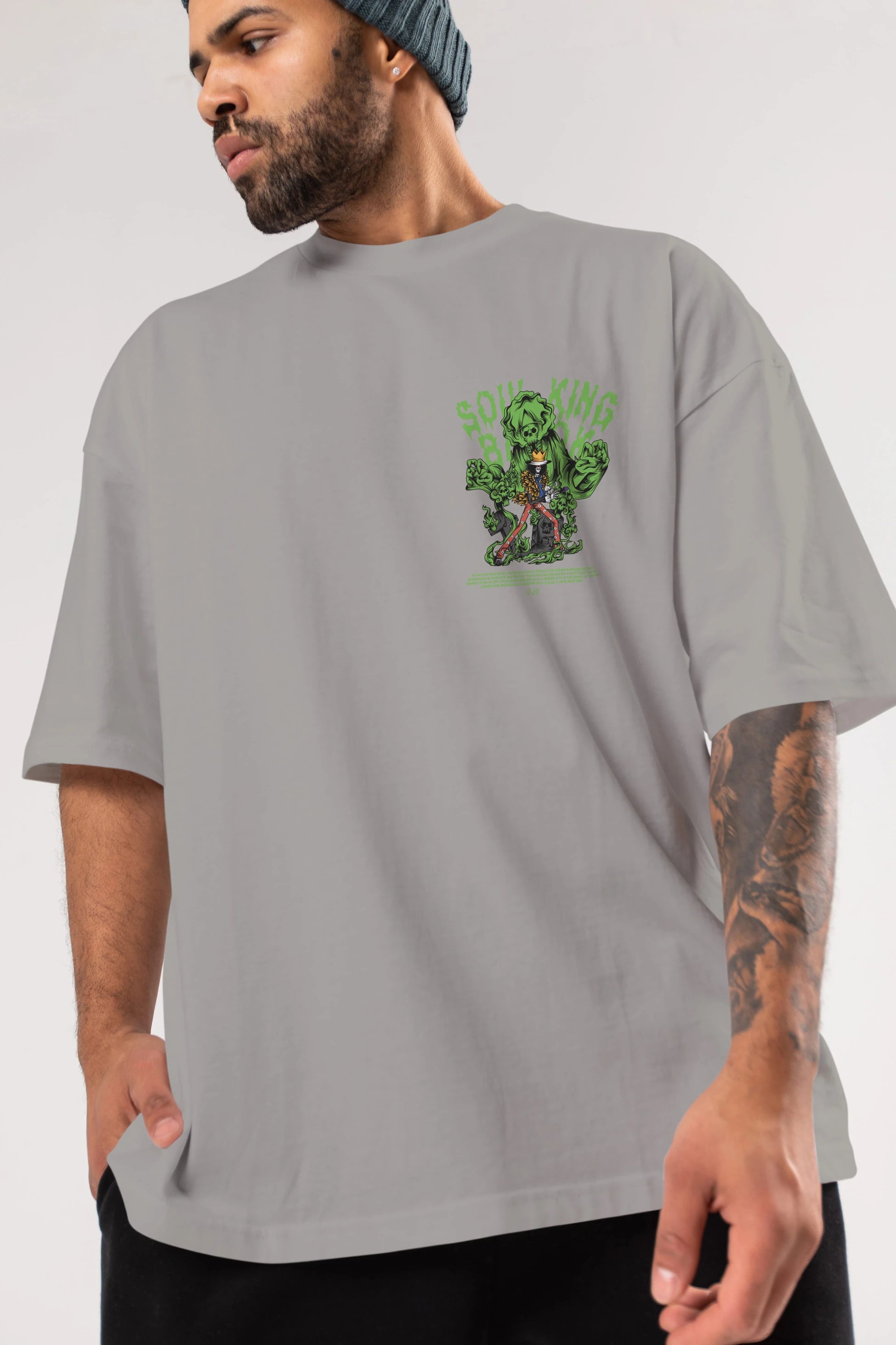 Soul King Brook Ön Sol Baskılı Oversize t-shirt Erkek Kadın Unisex %100 Pamuk Bisiklet Yaka tişort
