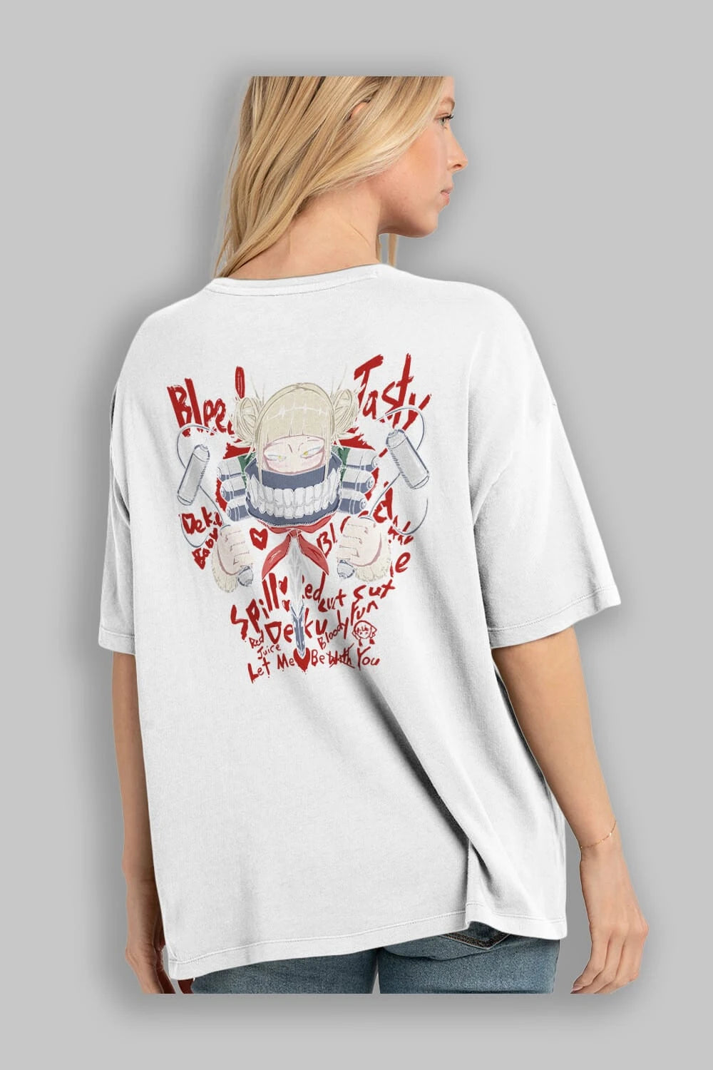 Himiko Toga 1 Anime Arka Baskılı Oversize t-shirt Erkek Kadın Unisex