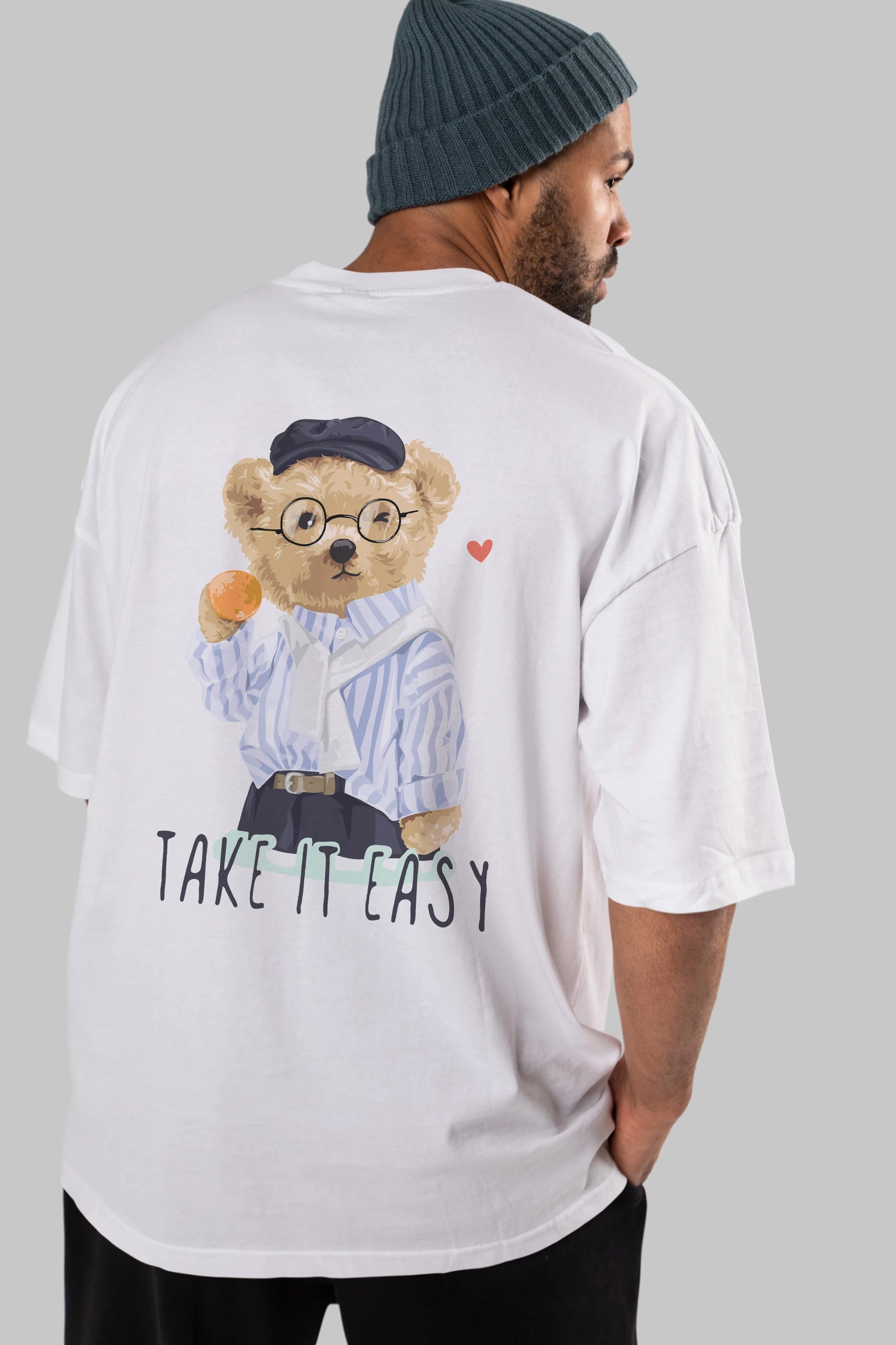 Teddy Bear Take it Easy Arka Baskılı Oversize t-shirt Erkek Kadın Unisex %100 Pamuk