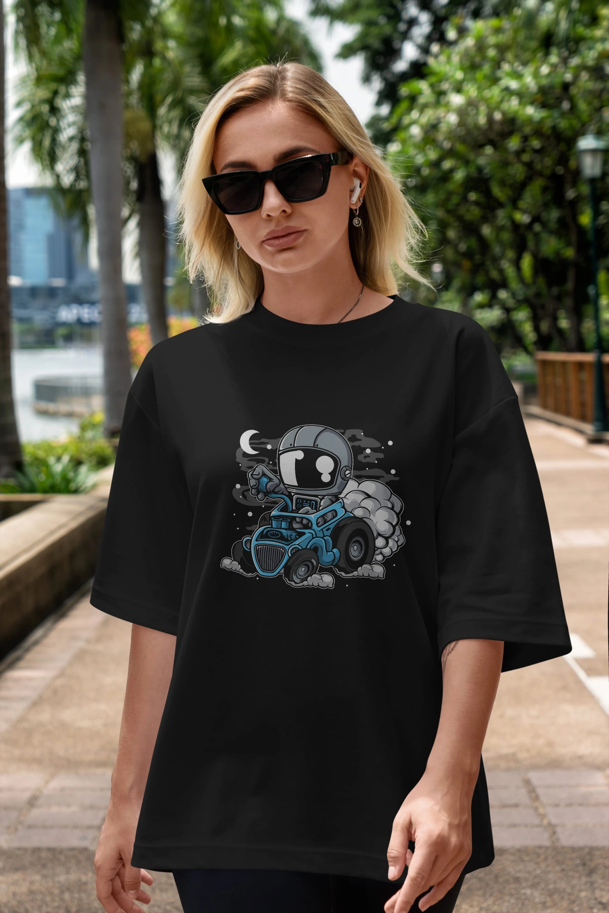 Astronaut Hotrod Ön Baskılı Oversize t-shirt Erkek Kadın Unisex