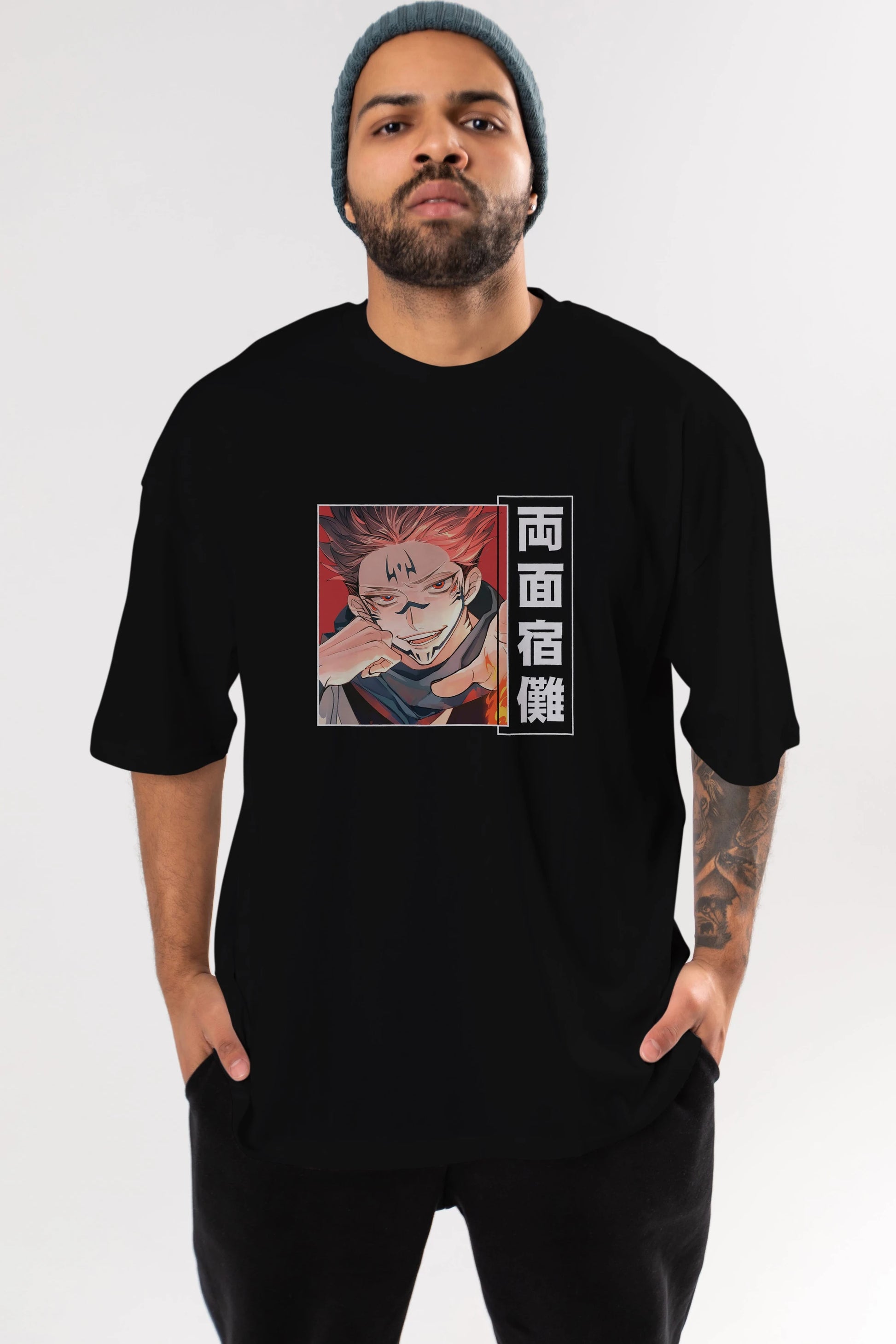 Sukuna Ryoumen 4 Anime Ön Baskılı Oversize t-shirt %100 pamuk Erkek Kadın Unisex