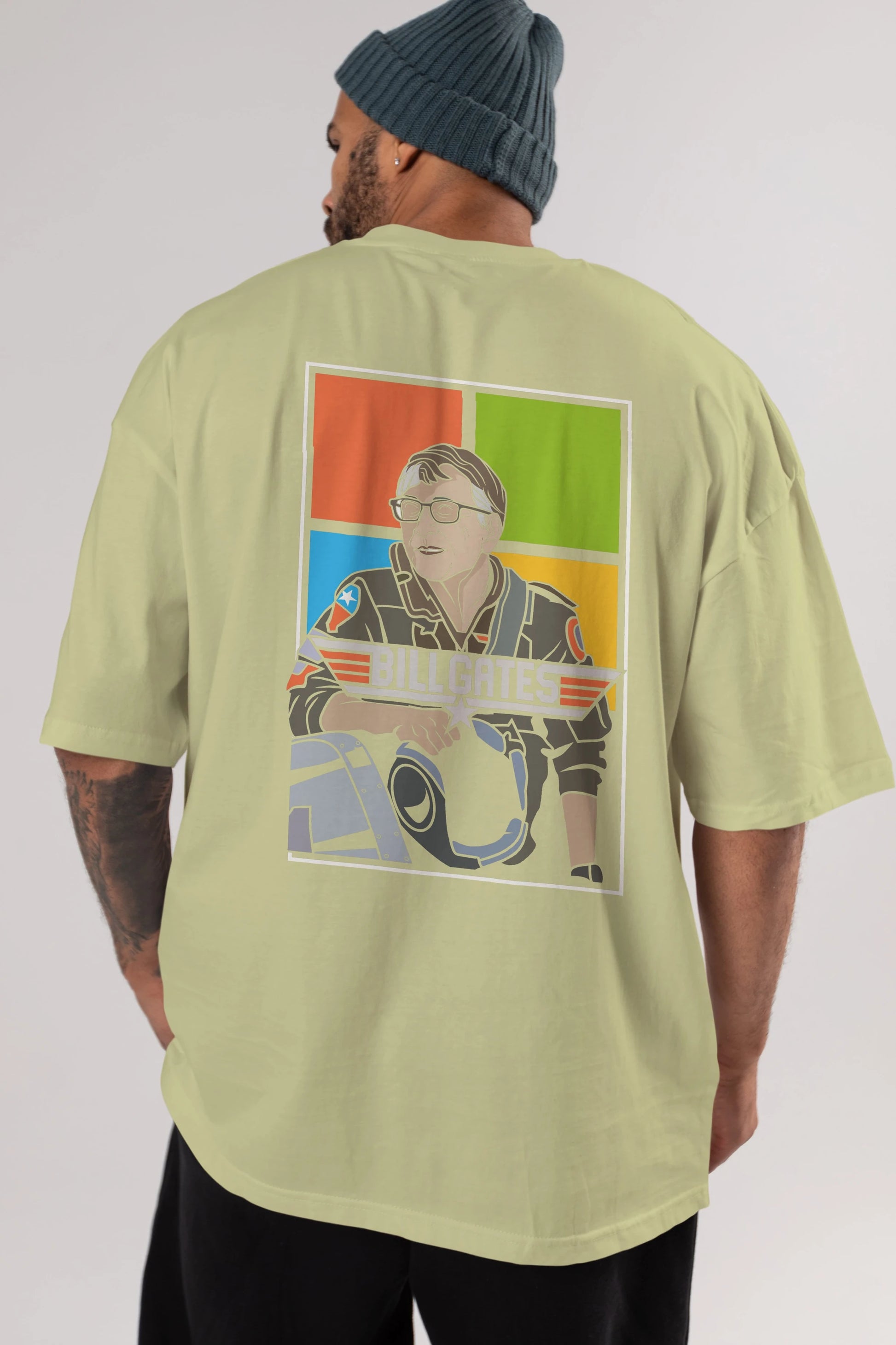 Bill Gates Top Gun Arka Baskılı Oversize t-shirt Erkek Kadın Unisex %100 Pamuk tişort