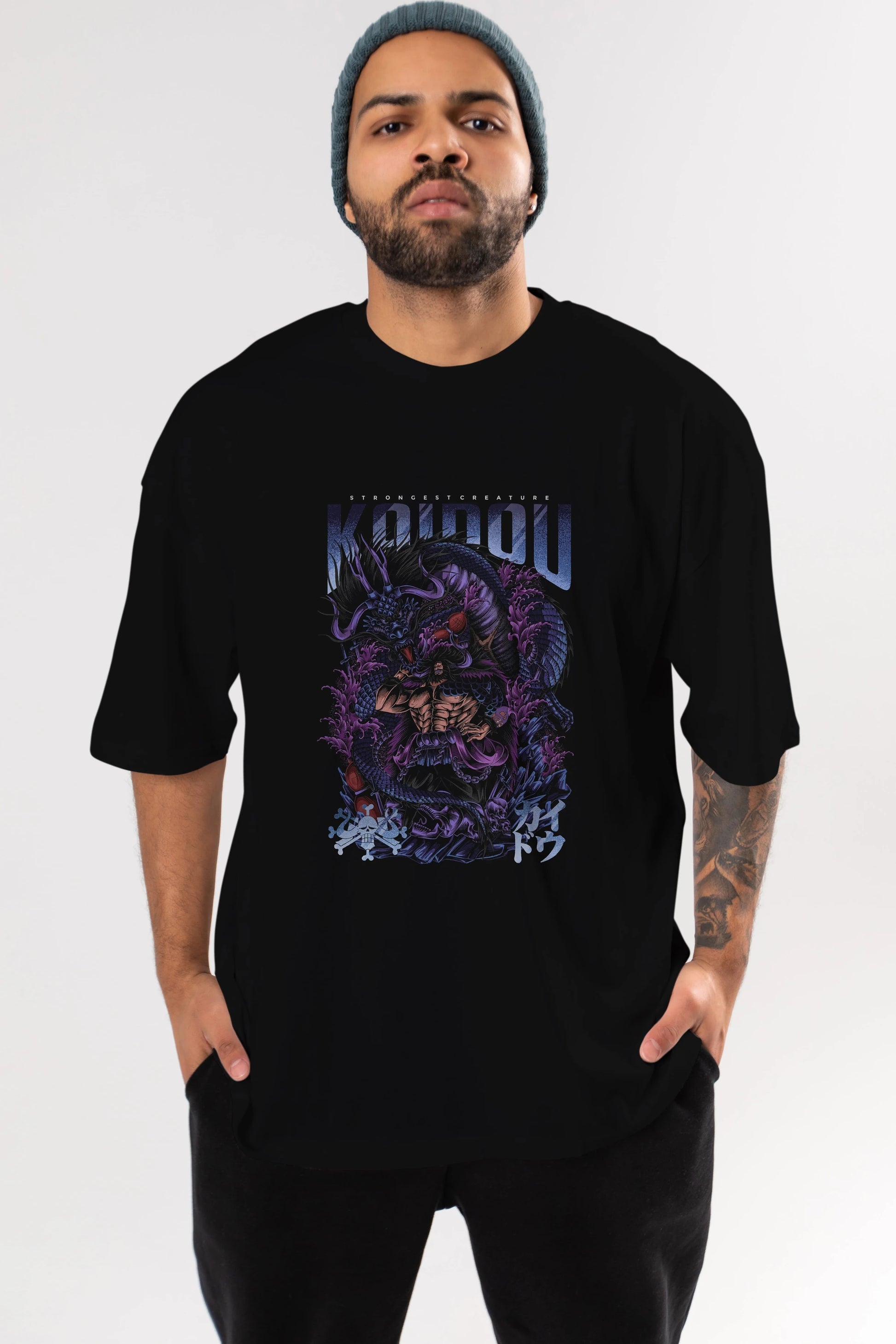 KAIDOU ONE PIECE Anime Ön Baskılı Oversize t-shirt %100 pamuk Erkek Kadın Unisex