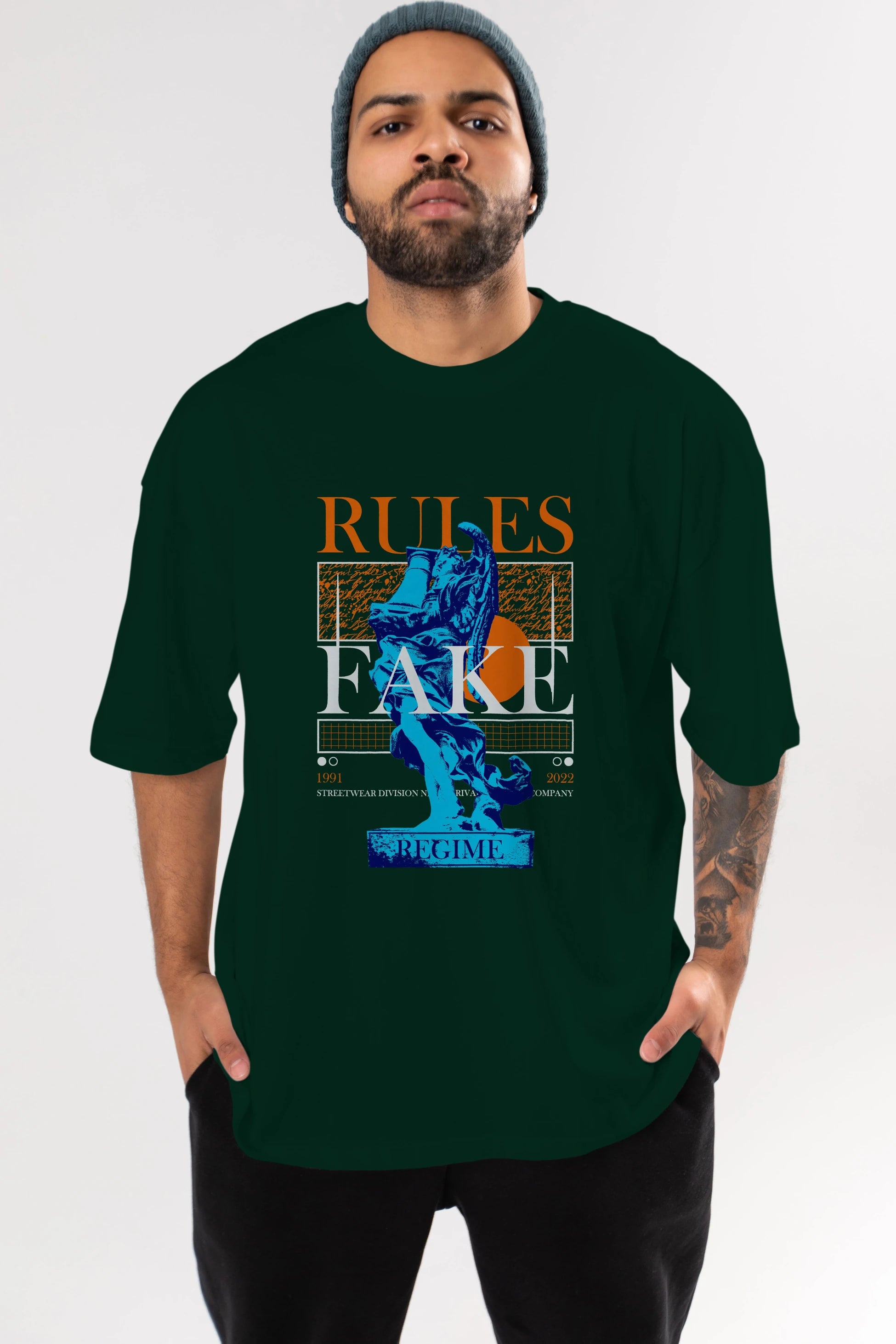 Rules Fake Ön Baskılı Oversize t-shirt Erkek Kadın Unisex