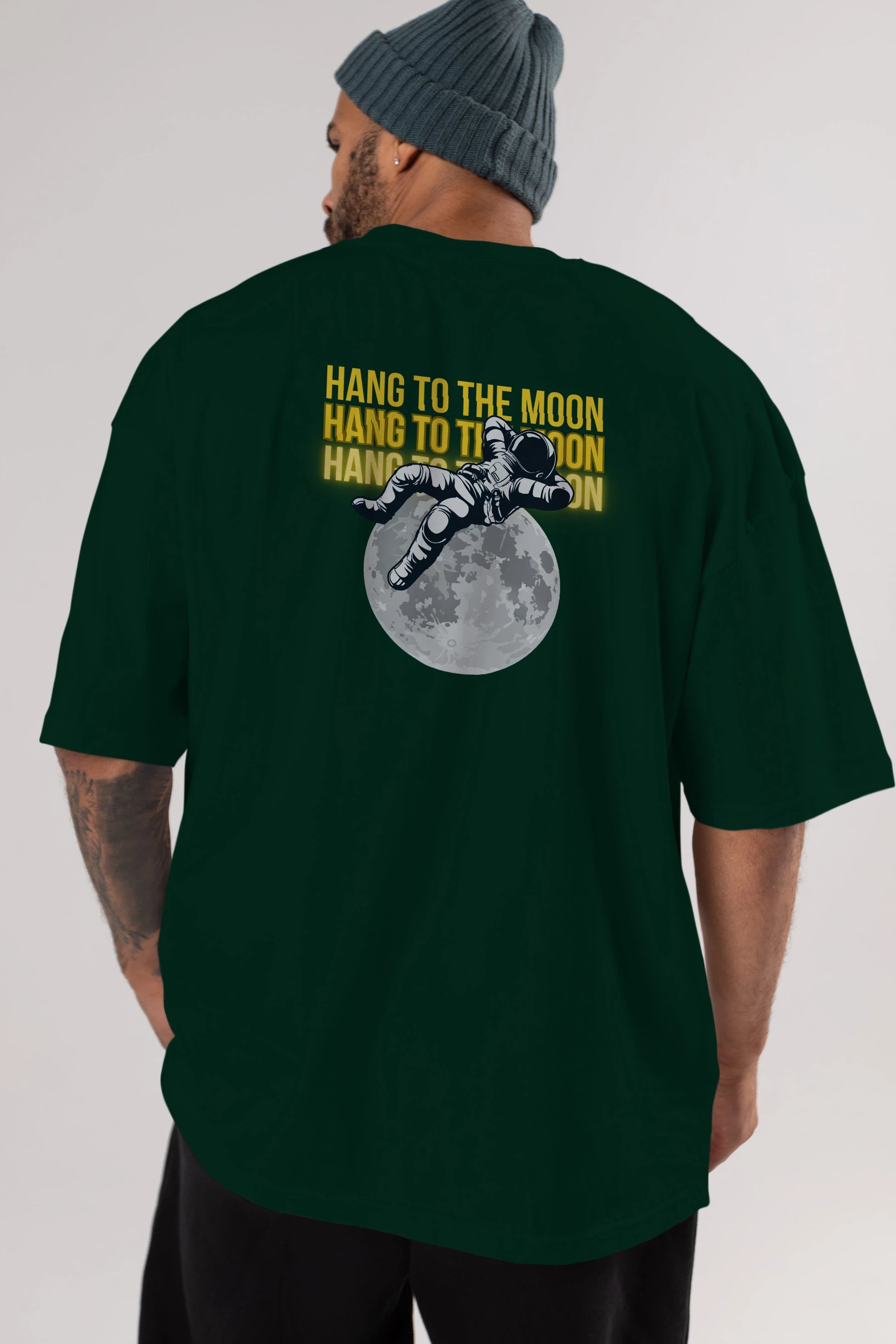 Hang to the Moon Yazılı Arka Baskılı Oversize t-shirt Erkek Kadın Unisex