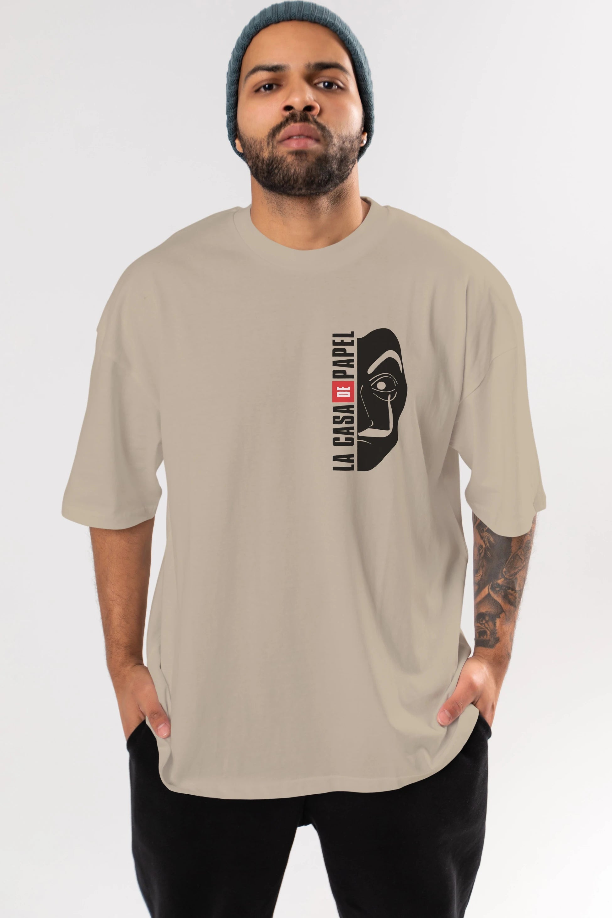 La Casa De Papel (3) Ön Sol Baskılı Oversize t-shirt Erkek Kadın Unisex %100 Pamuk Bisiklet Yaka tişort