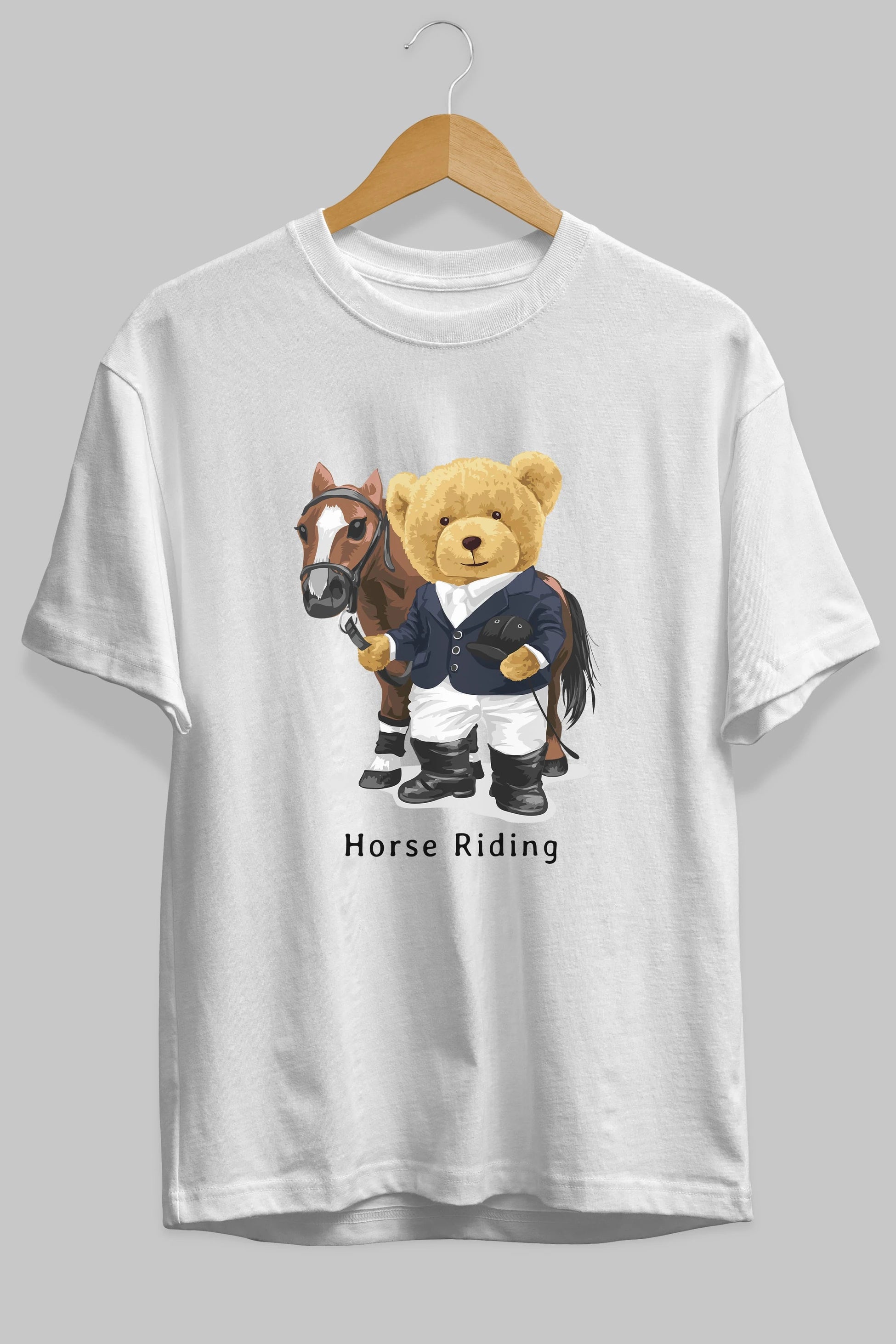 Teddy Bear Horse Riding Ön Baskılı Oversize t-shirt Erkek Kadın Unisex %100 Pamuk