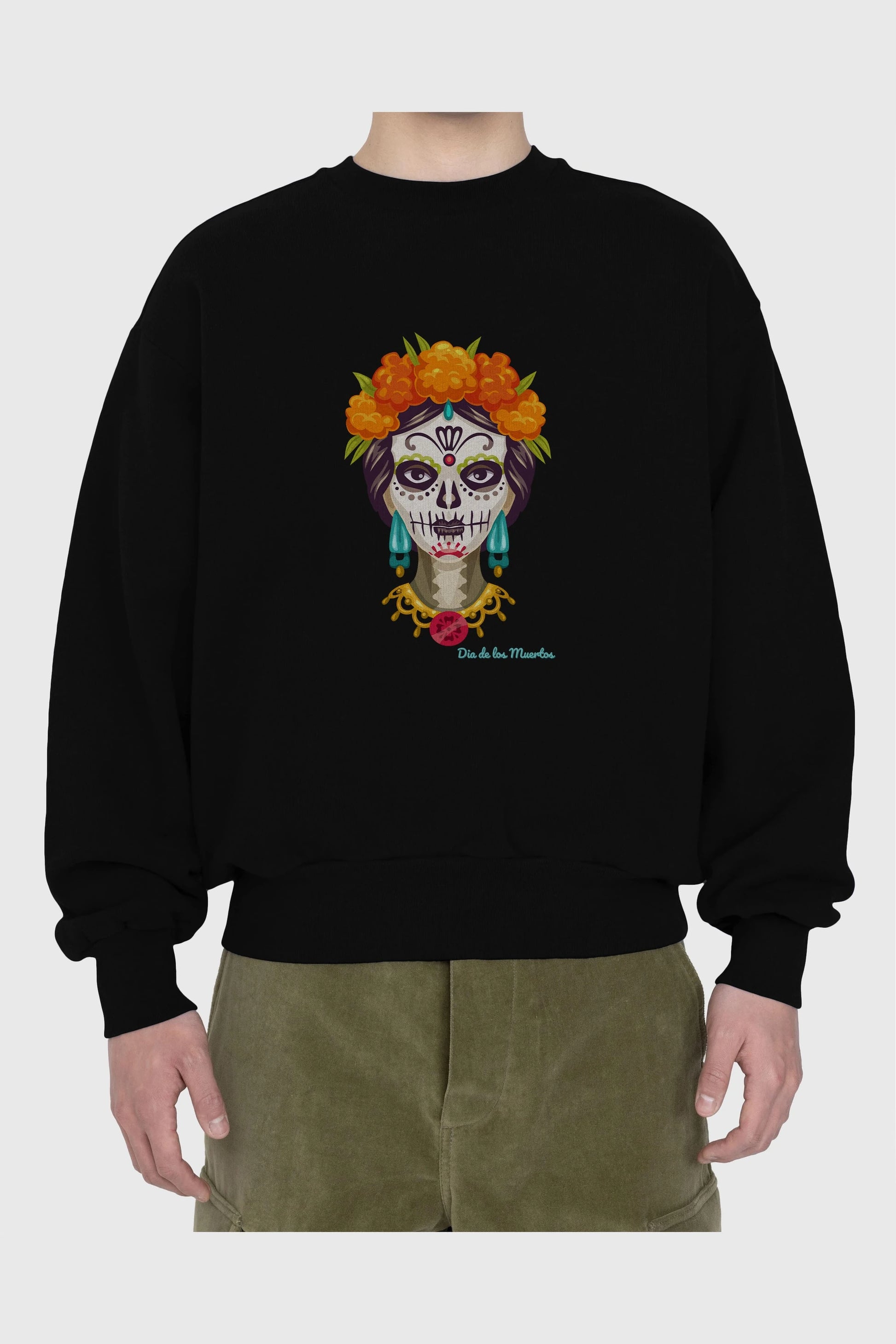 Dia de los Muertos 2 Ön Baskılı Oversize Sweatshirt Erkek Kadın Unisex