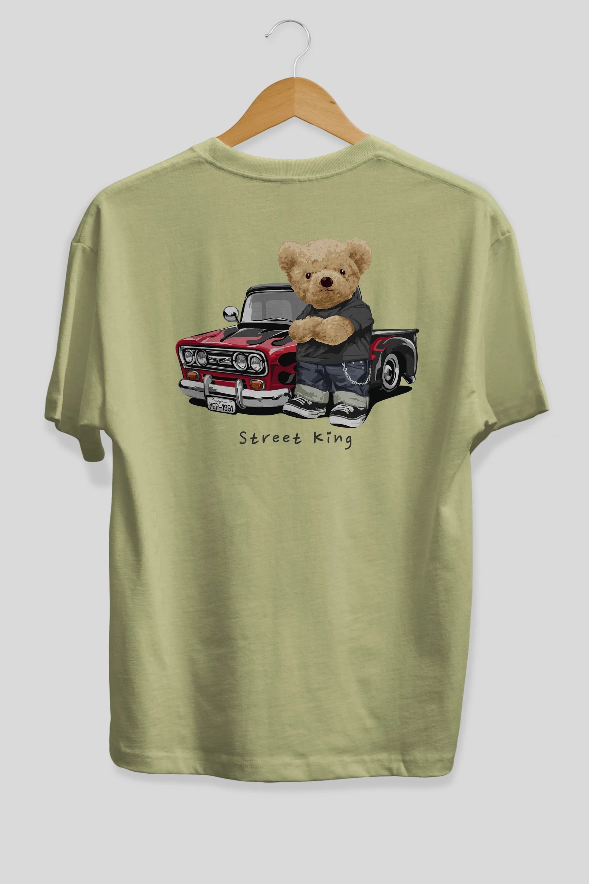 Teddy Bear Street King Arka Baskılı Oversize t-shirt Erkek Kadın Unisex %100 Pamuk
