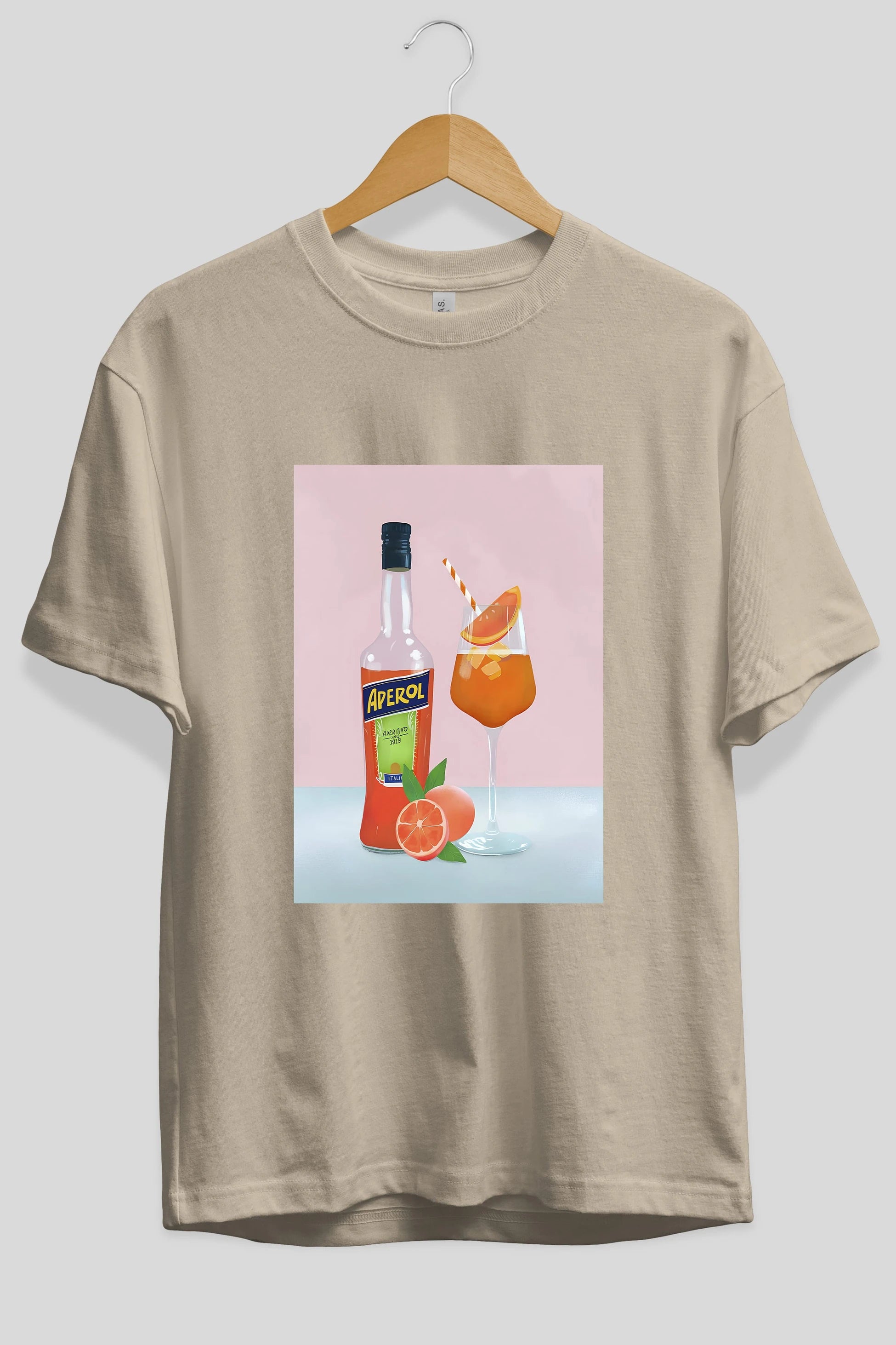 Aperol Spritz 3 Ön Baskılı Oversize t-shirt Erkek Kadın Unisex %100 Pamuk Bisiklet Yaka tişort